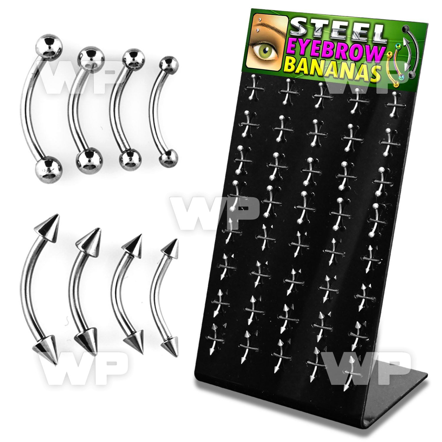 1jwne display w of 316l steel micro banana w 2 2 5 3mm ballso eyebrow piercing