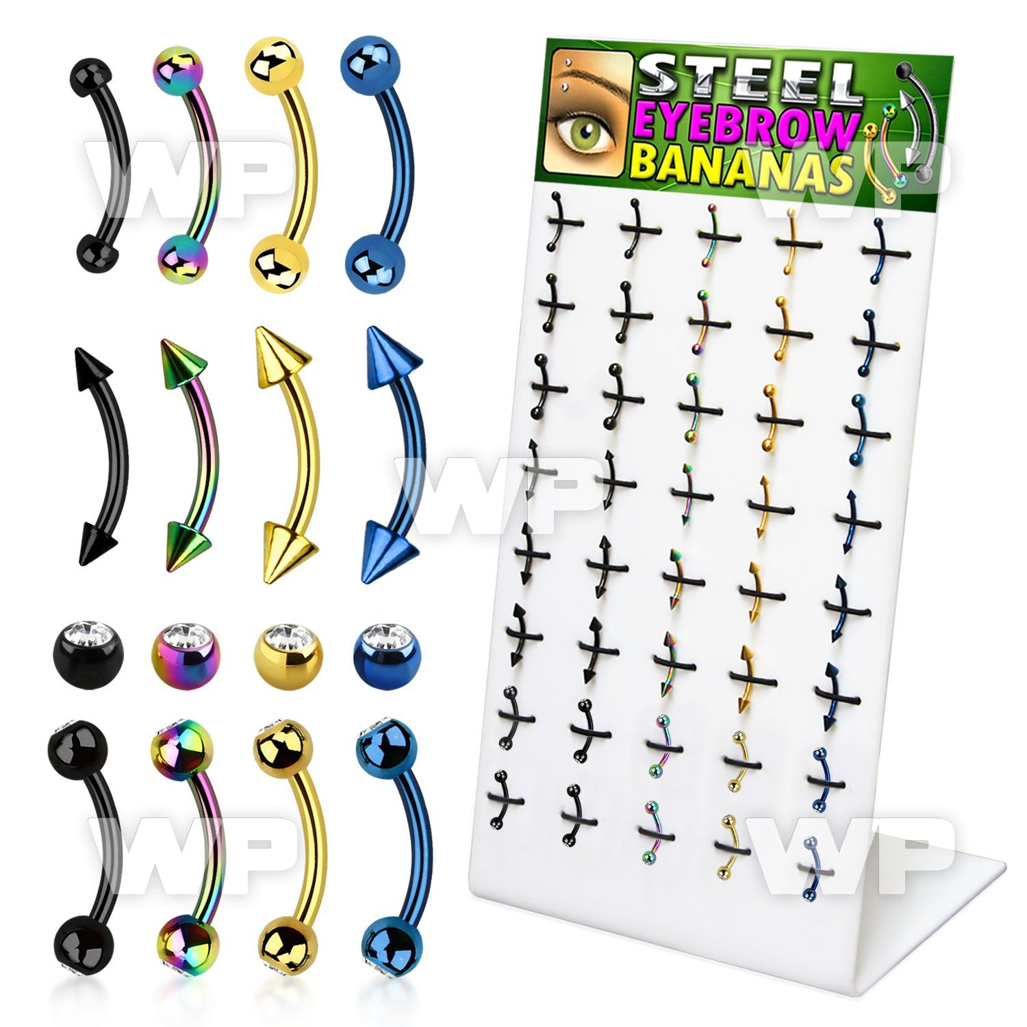 1jwnk display w of ion plated steel banana eyebrow ring s 1 2m eyebrow piercing