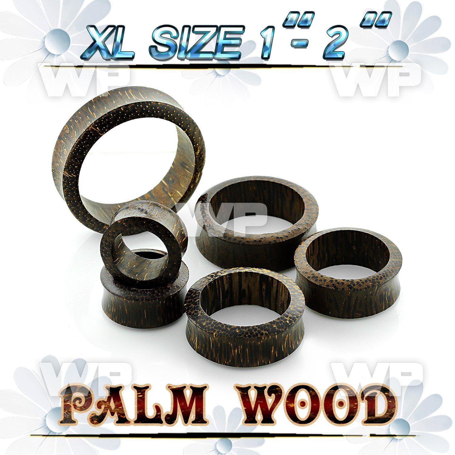1mo4fb xl big gaue sized palm wood double flare flesh tunnel plu ear lobe piercing