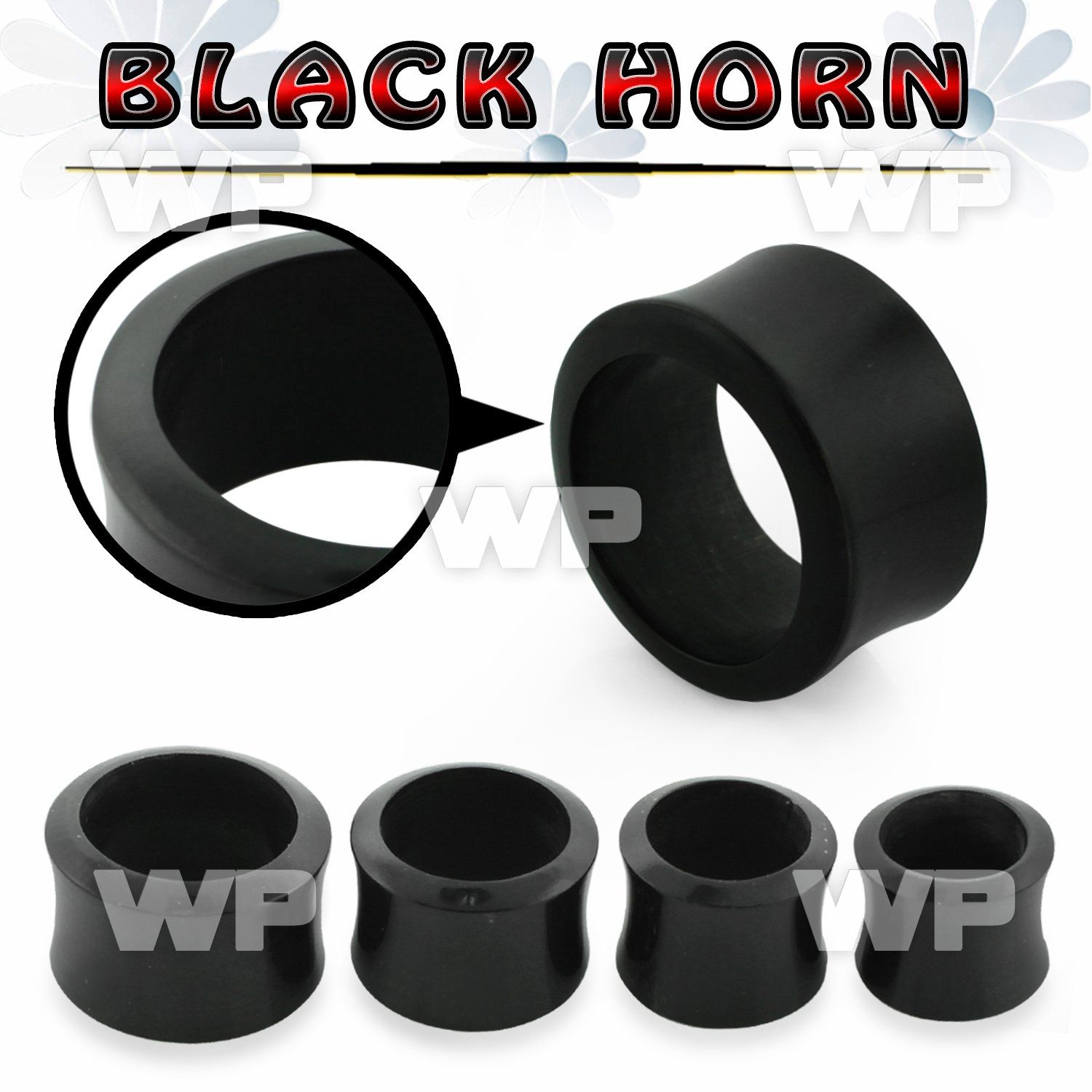 1mx2 black horn double flared flesh tunnel plug ear lobe piercing