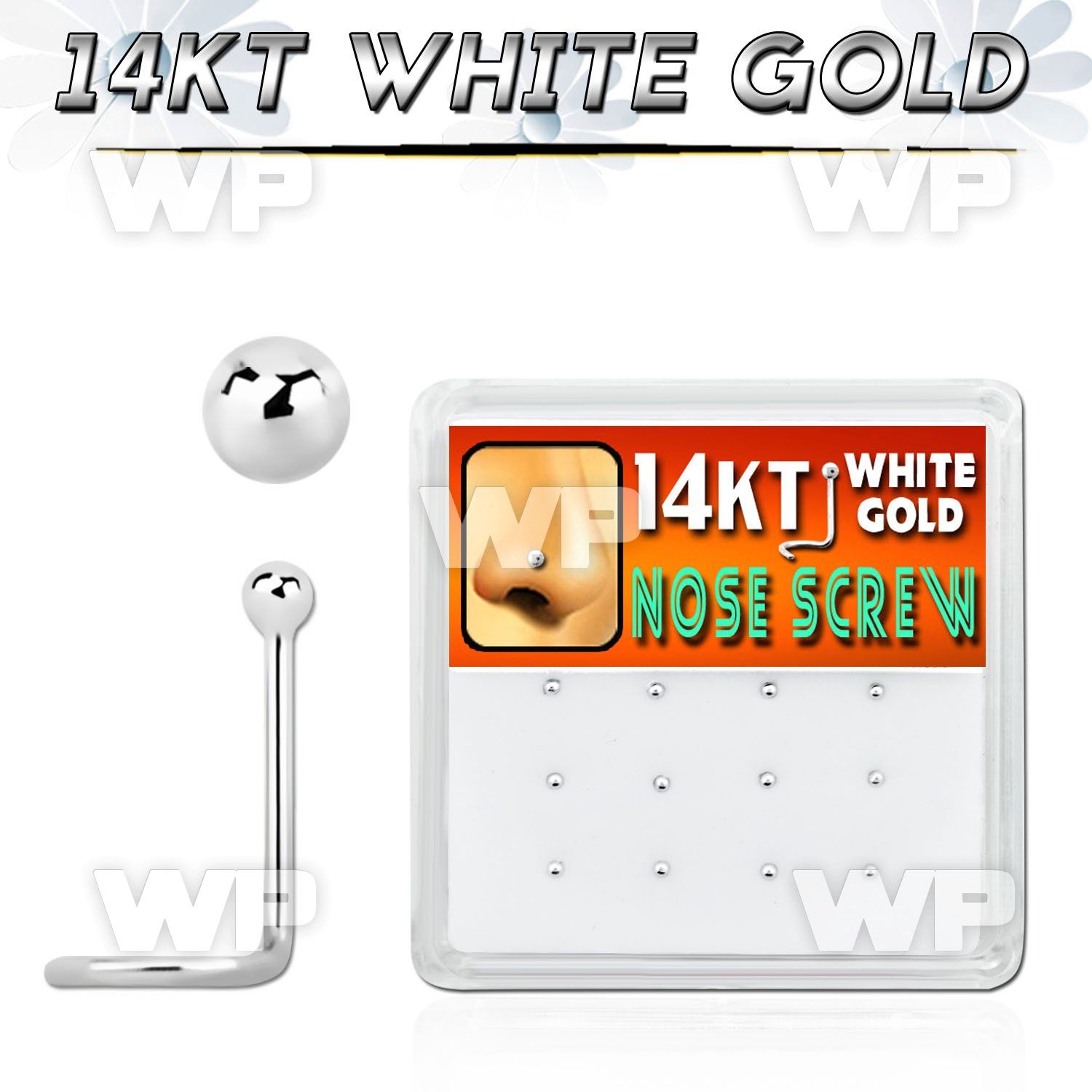 1o36e display box w of 14kt white gold nose screw1 5mm plain nose piercing