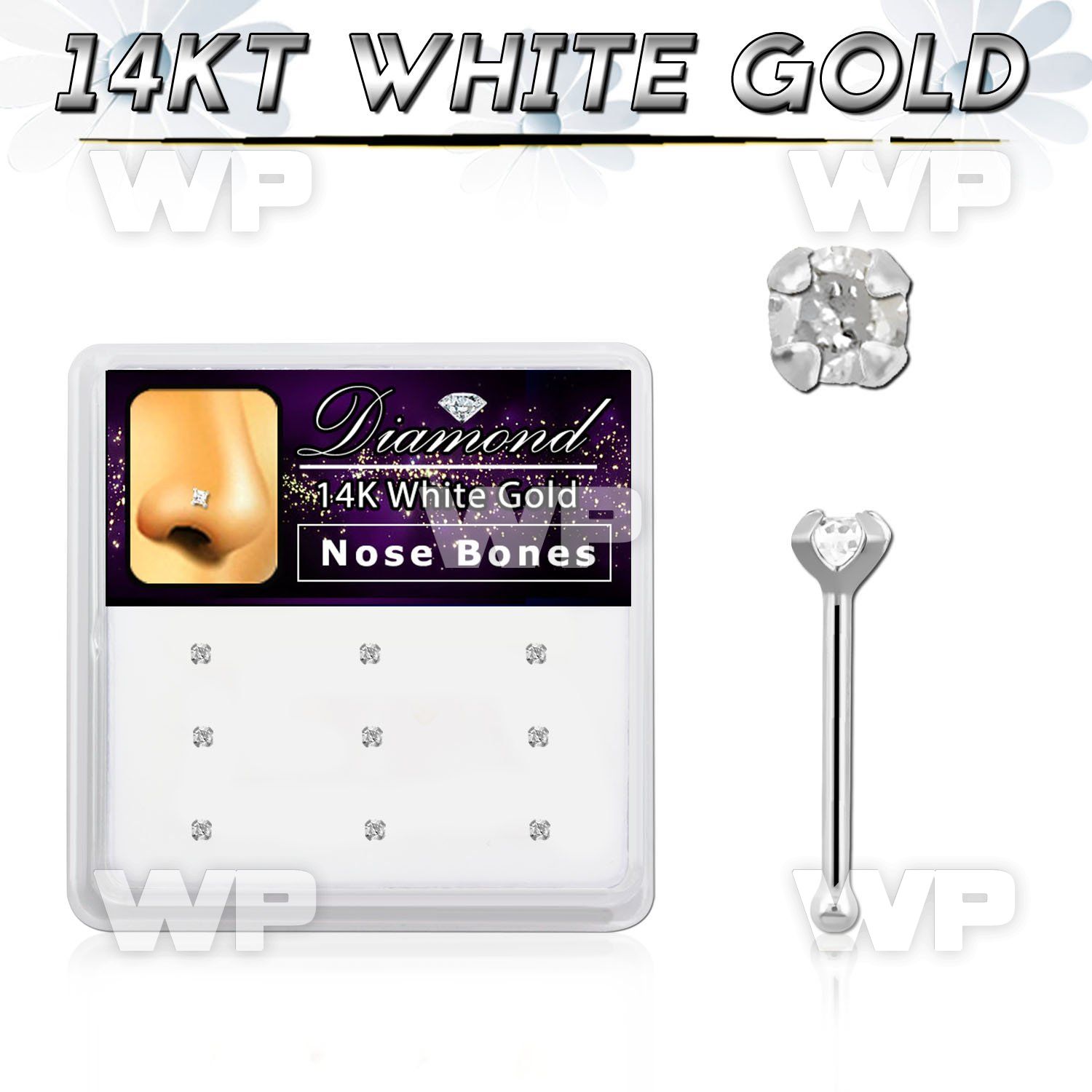 1ou4y display box w of 14kt white gold nose bone round 1 5mm nose piercing