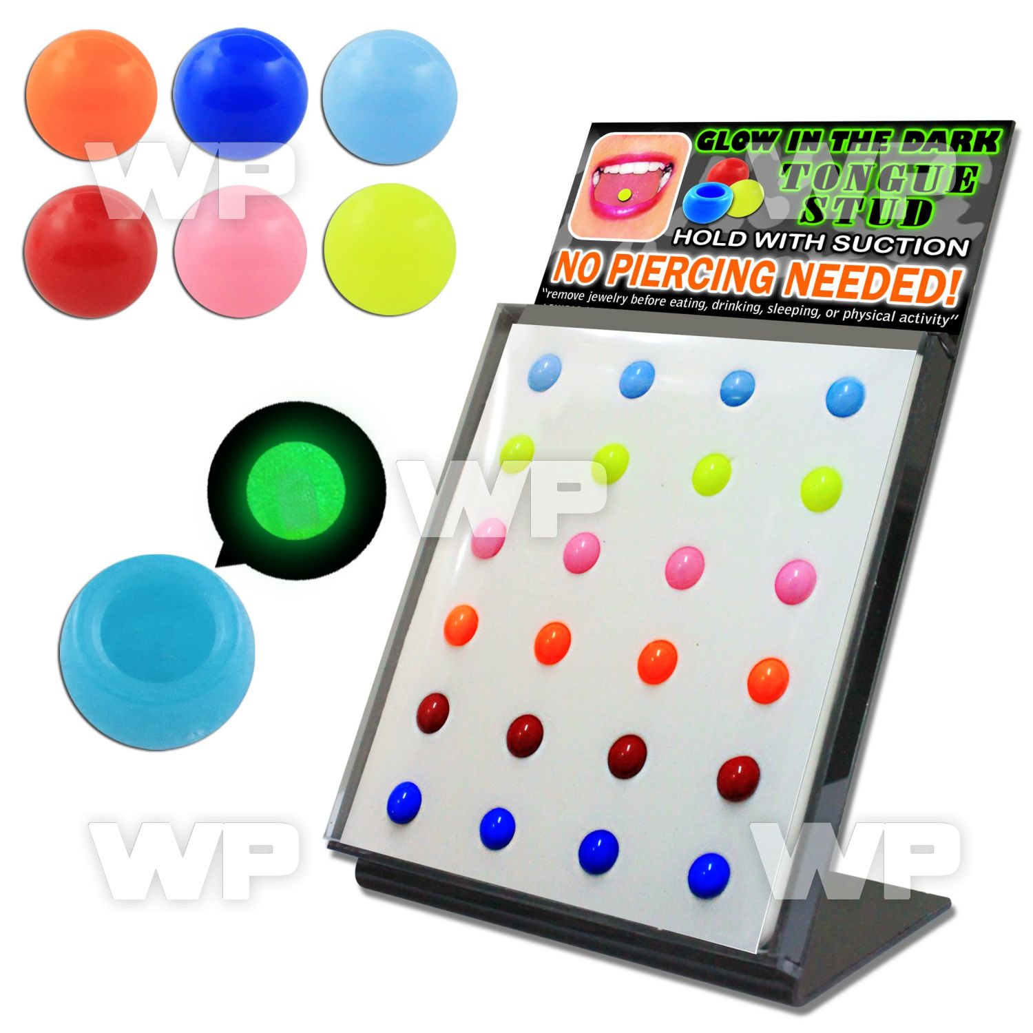 1ri3rk display w fake acrylic glow in the dark tongue barbells belly piercing