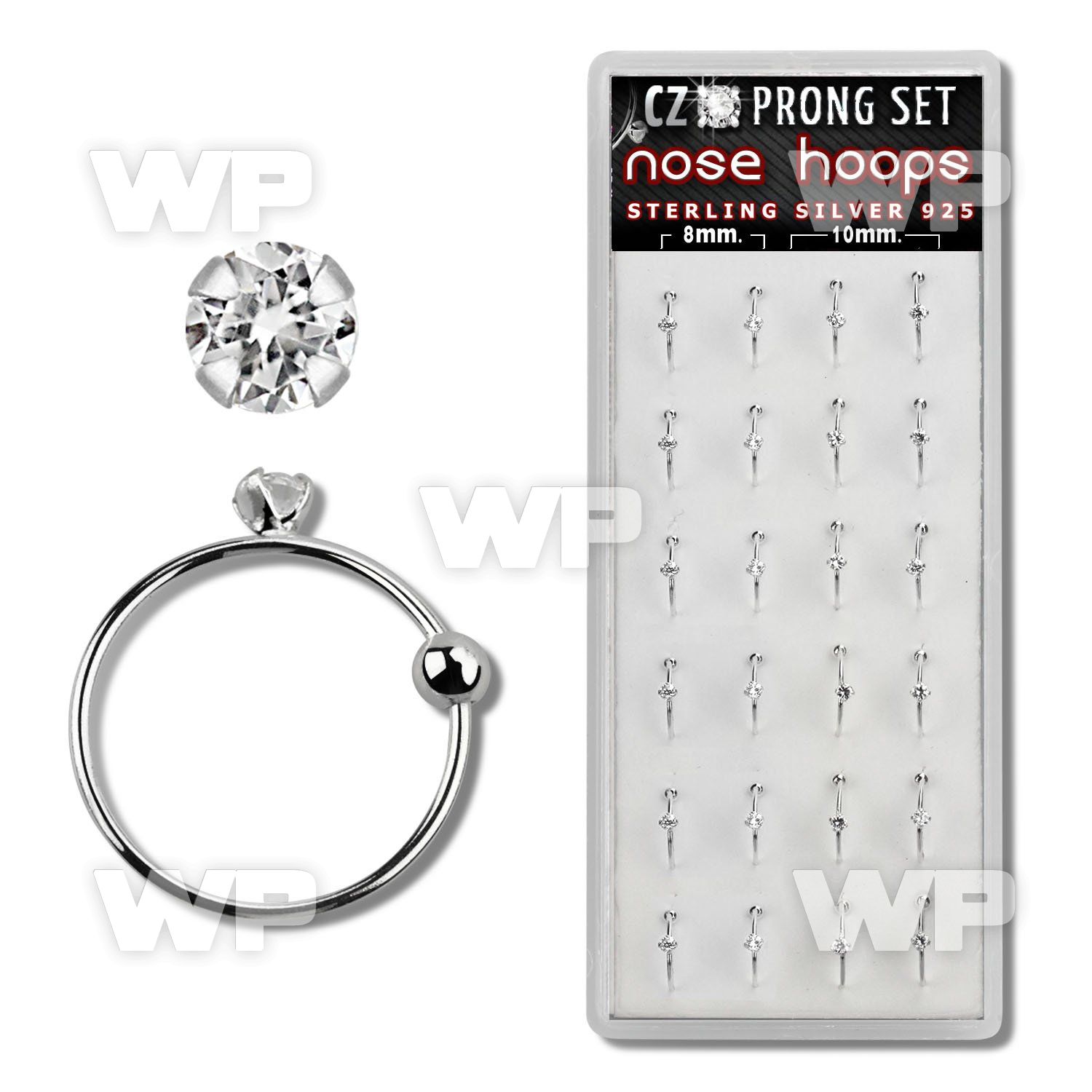 1u3j09 box w silver 925 nose rings closure ball 2mm prong set nose piercing