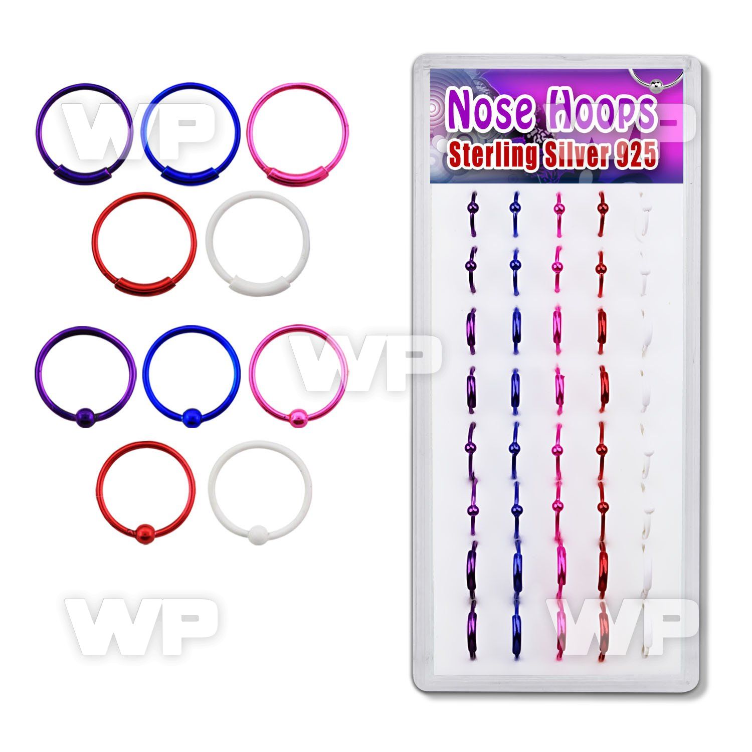 1u3j0e box w mixed color plated silver nose rings out ball nose piercing