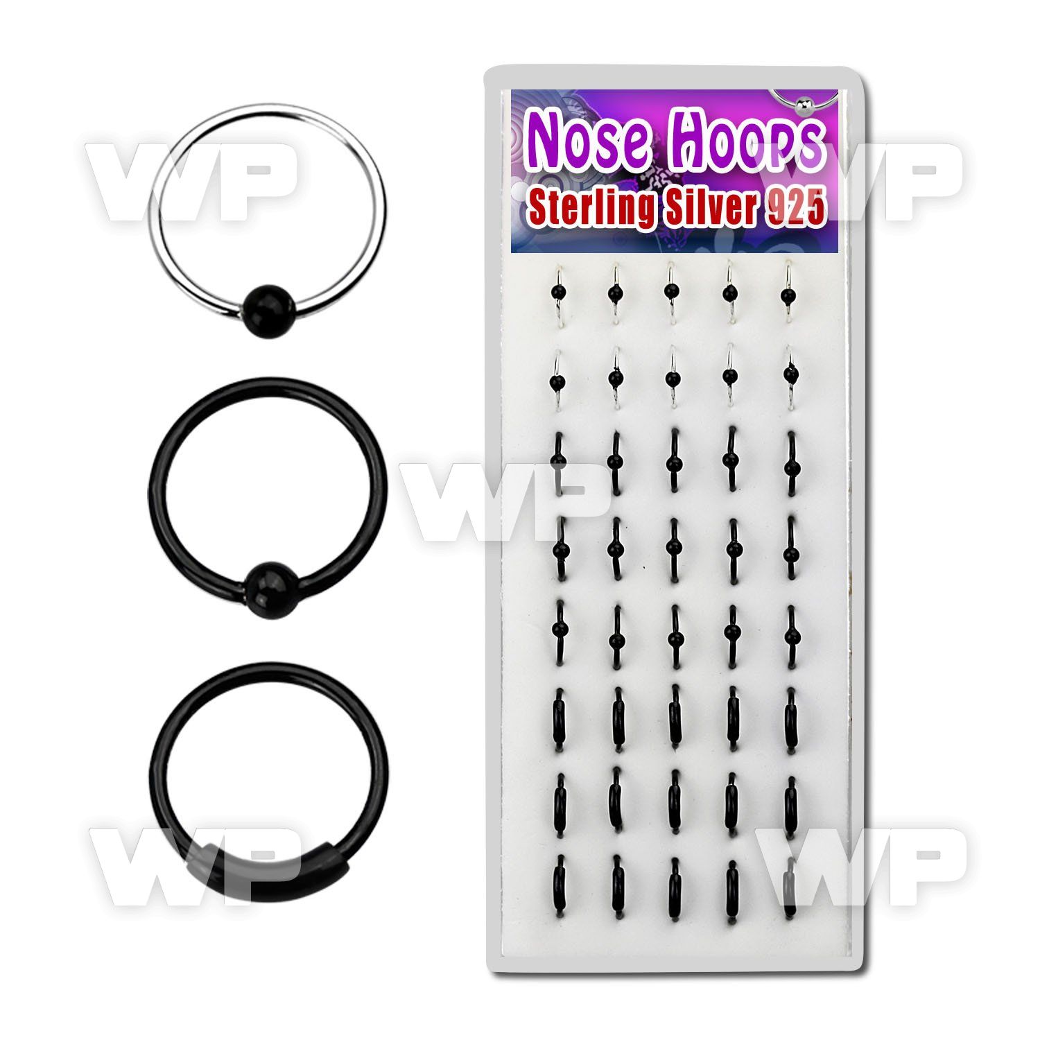 1u3j4 box w silver 925 nose rings in mixed styles black plating nose piercing
