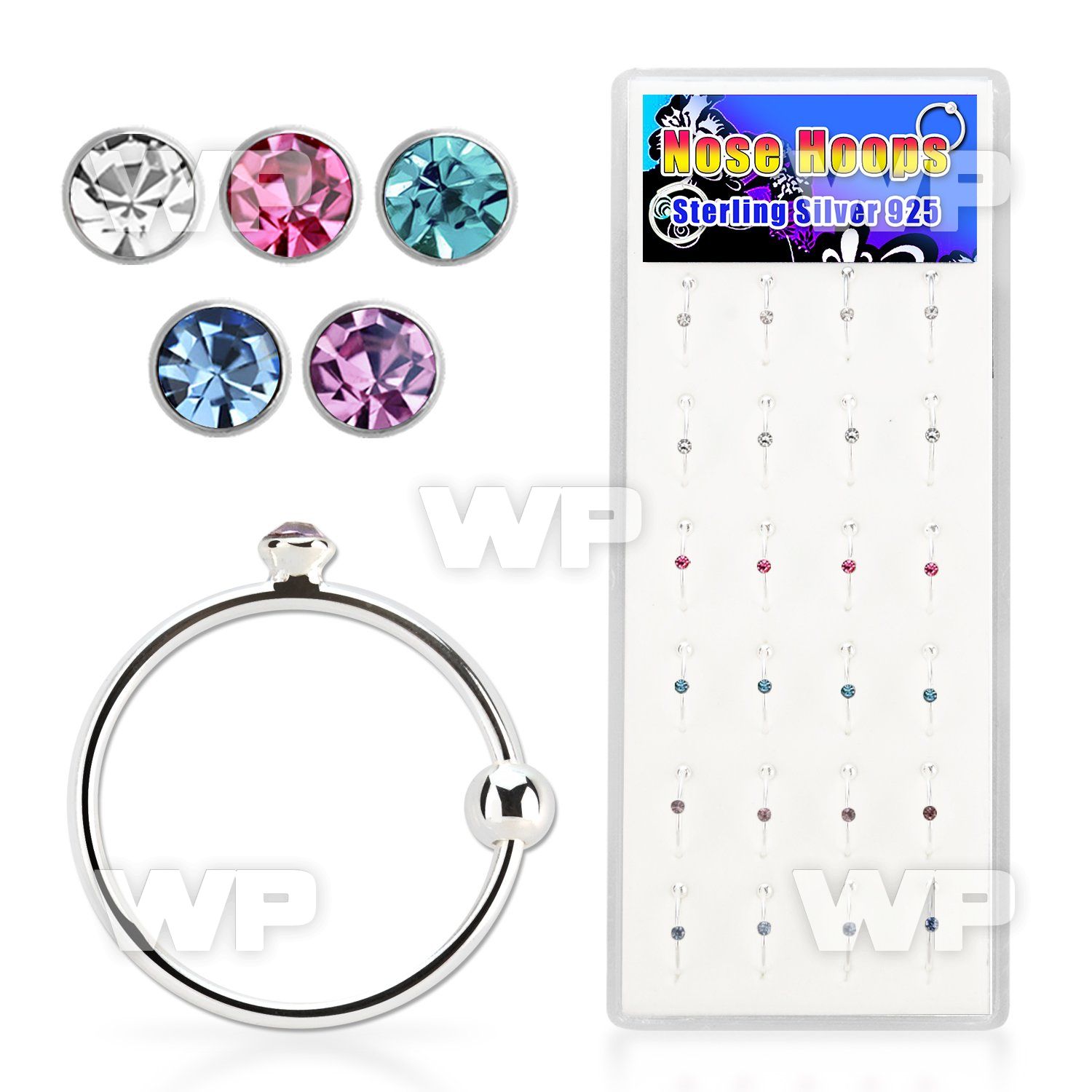 1u3j9 box w silver 925 nose rings ball top 1 5mm round colored nose piercing