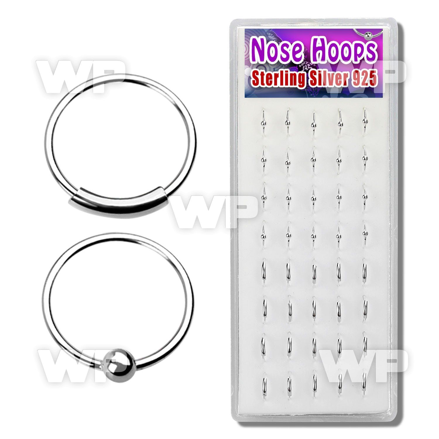 1u3j box w silver 925 nose rings 20 pcs ball 20 pcs out nose piercing