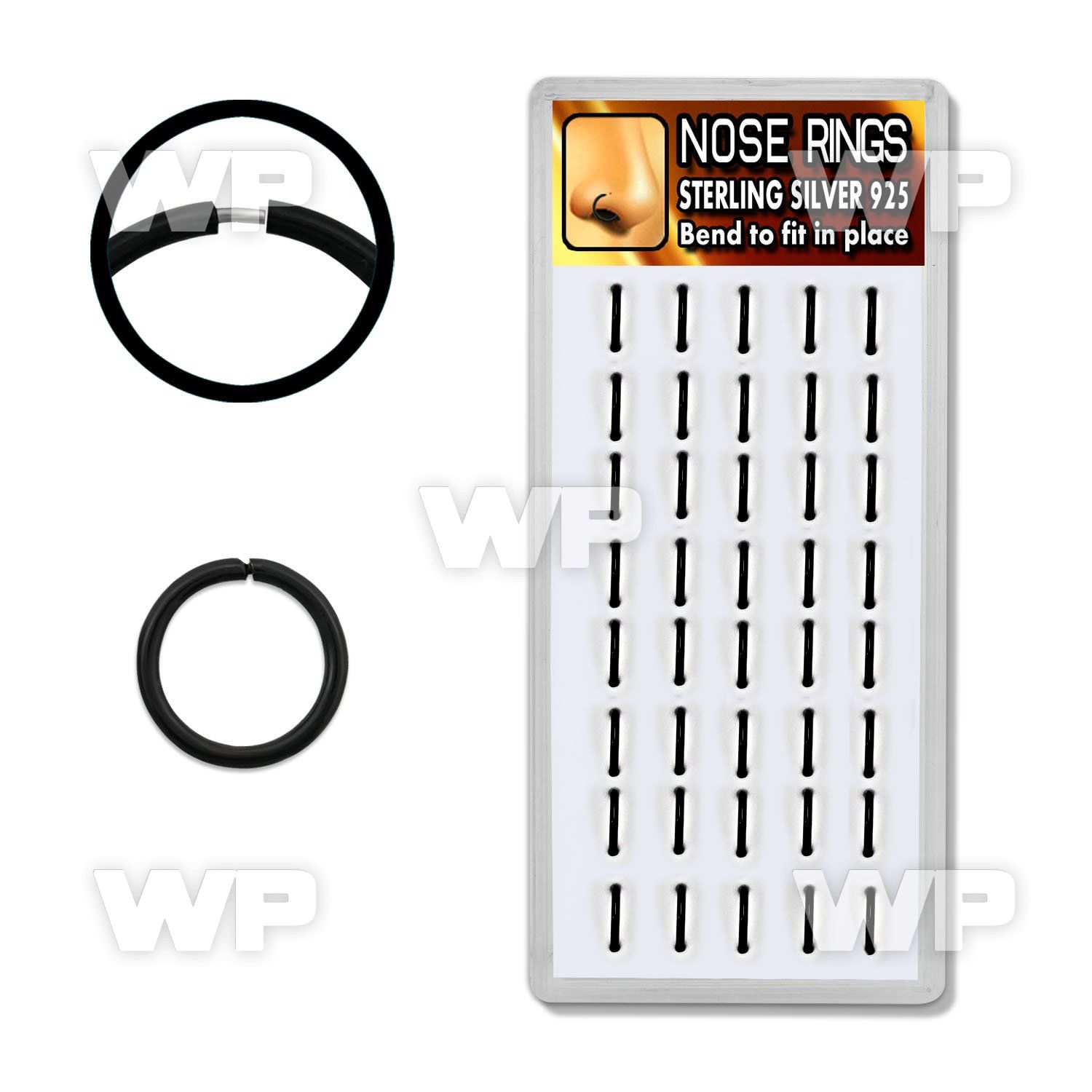 1u3jet box w black plated silver 925 seamless nose ring s 1mm nose piercing