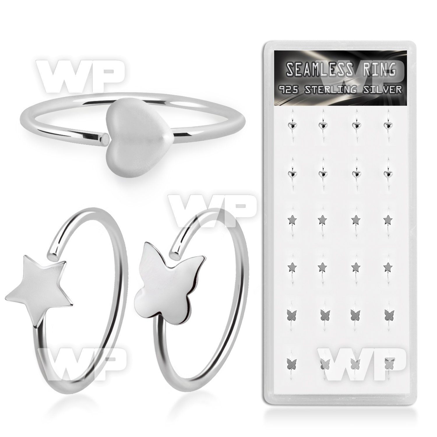 1u3jk99 silver seamless nose rings star heart butterfly 24