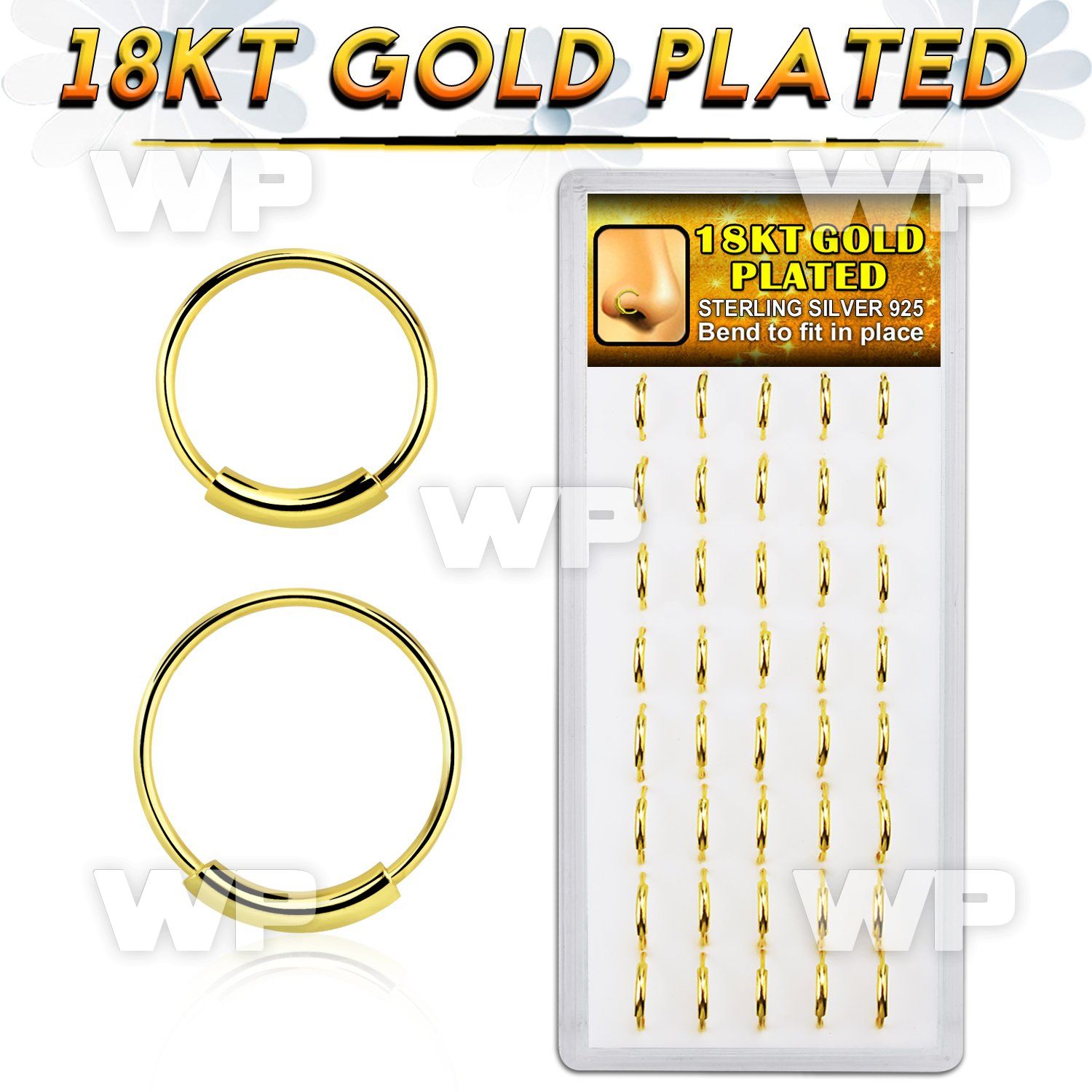1u3jk9 box w real 18k gold plated silver nose ring s 22g 0 6mm nose piercing