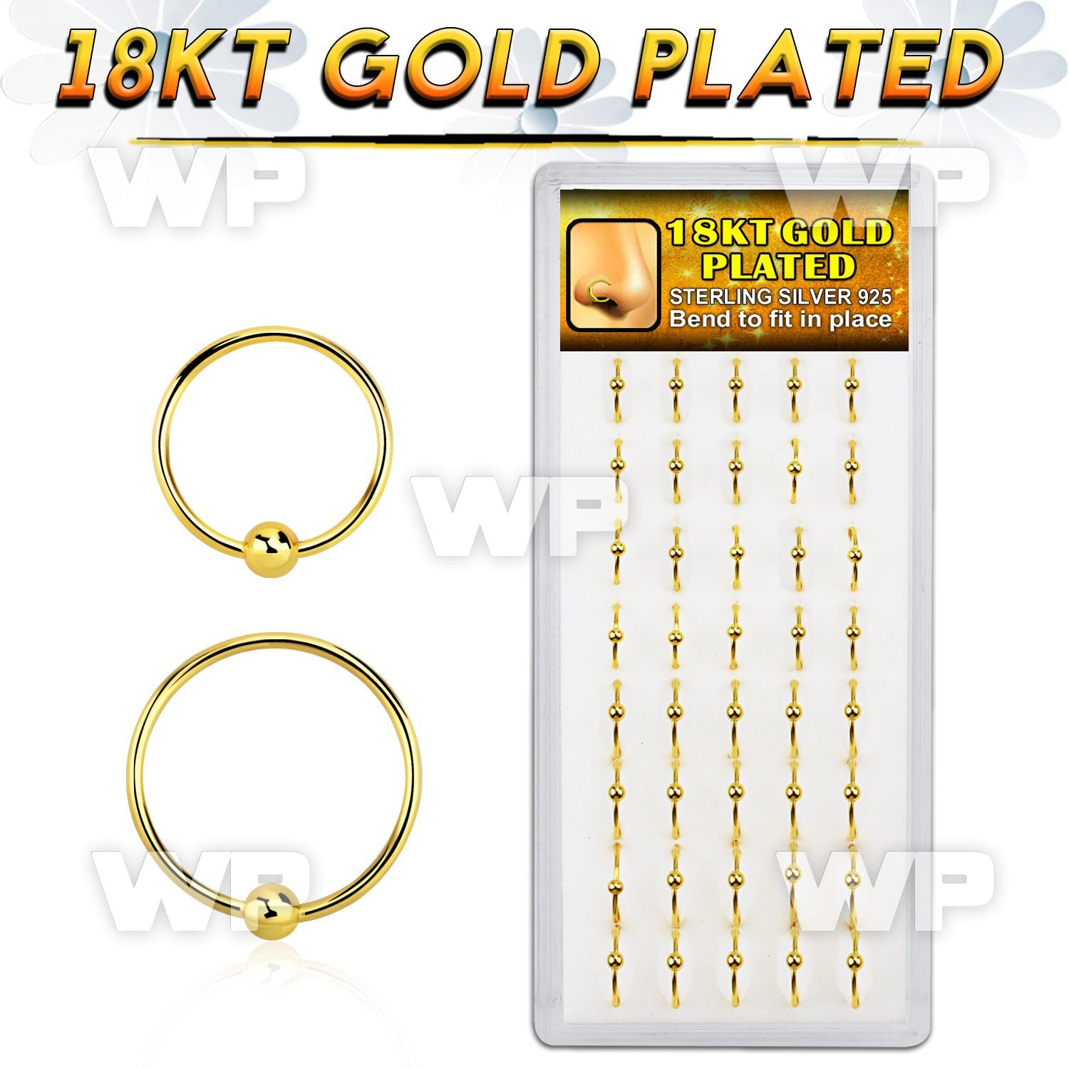 1u3jkt box w real 18k gold plated silver nose ring s 22g 0 6mm nose piercing