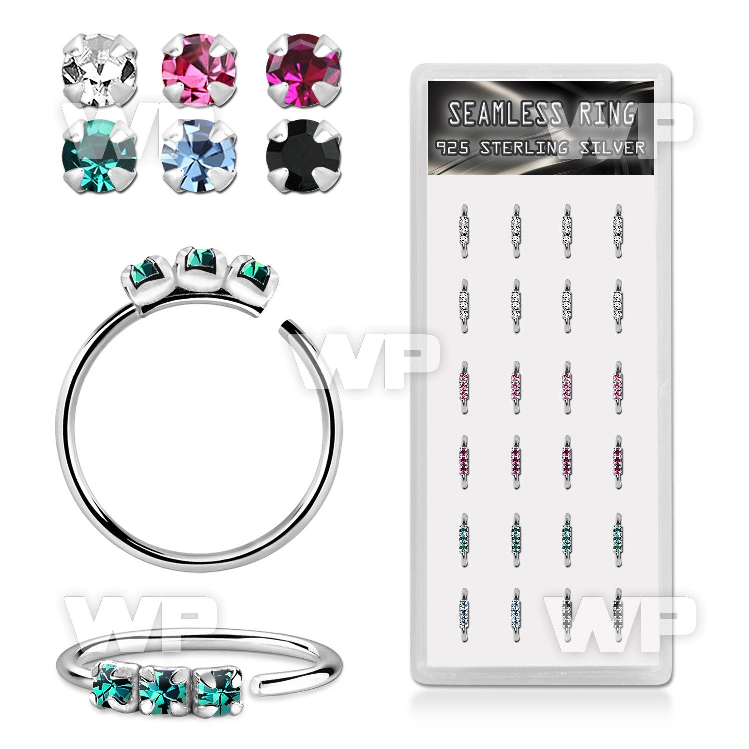 1u3jkyy 925 silver seamless nose rings 1 5mm prong set color crystals