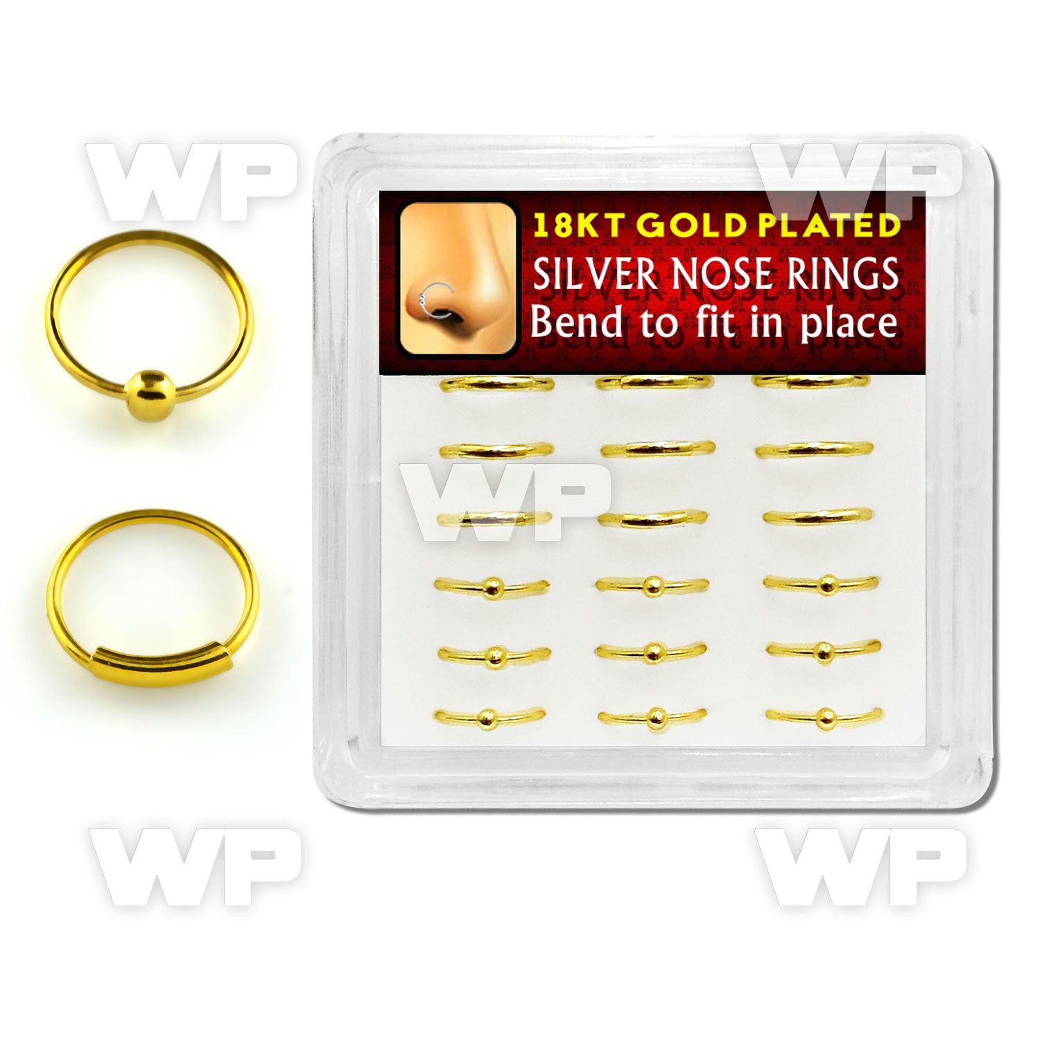 1u3jl box 18 pcs of silver 925 nose rings real gold 18k platin nose piercing