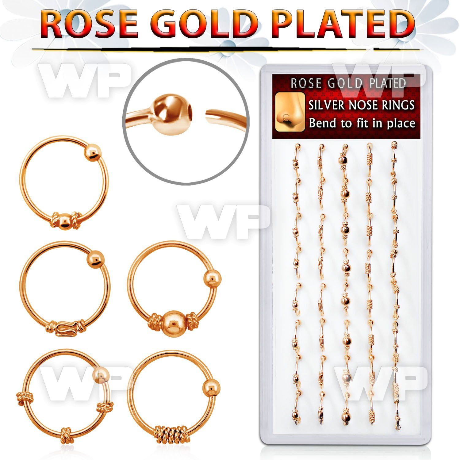 1u3jlk box w silver 925 nose rings 18k rose gold plated balines nose piercing