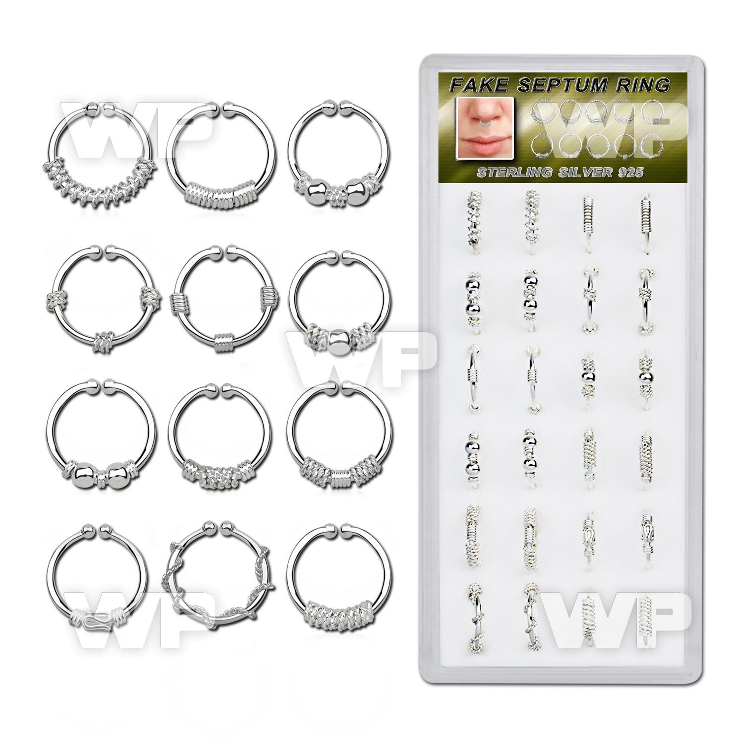 1u3jll display w 27 pcs of clear bio flex labret studs w prong septum piercing