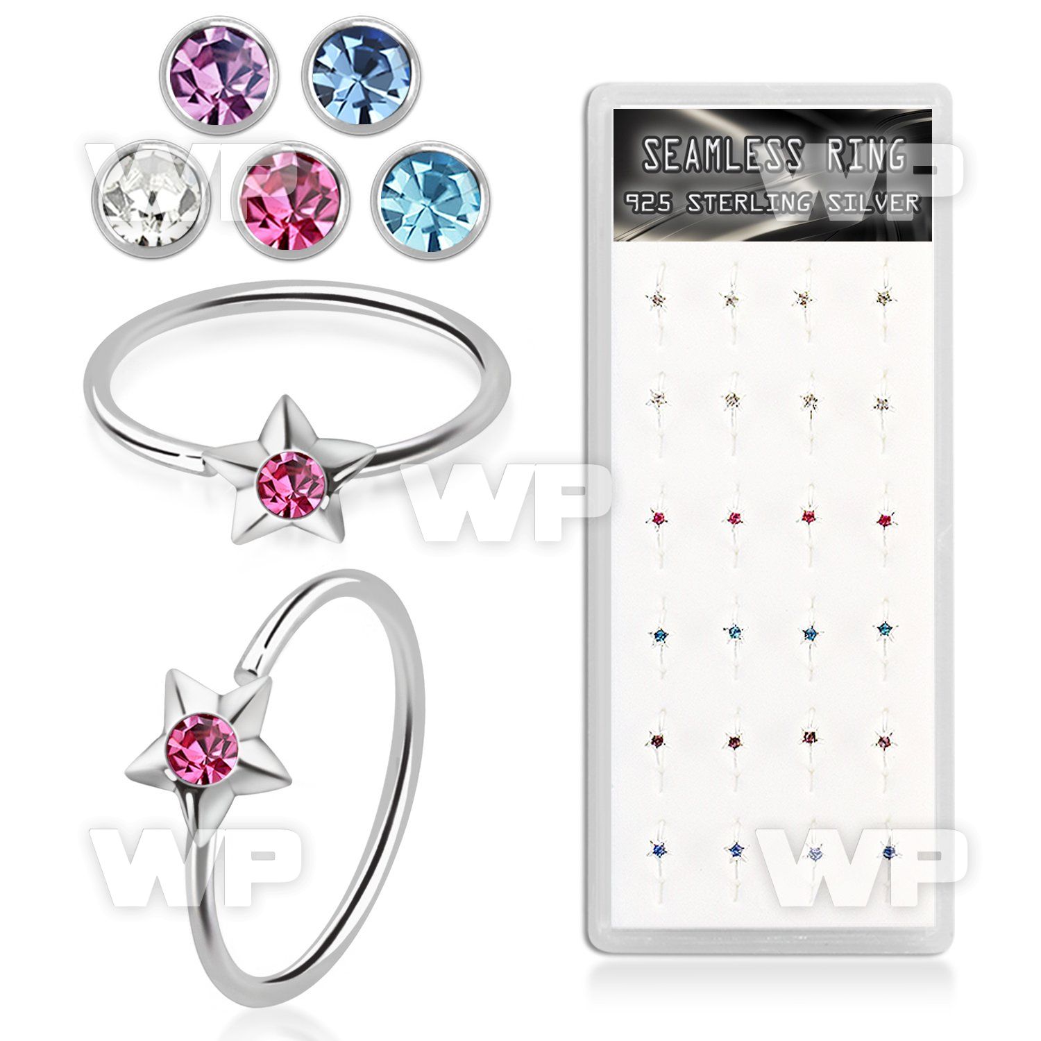 1u3jzpp4 silver seamless nose rings color crystals star 24