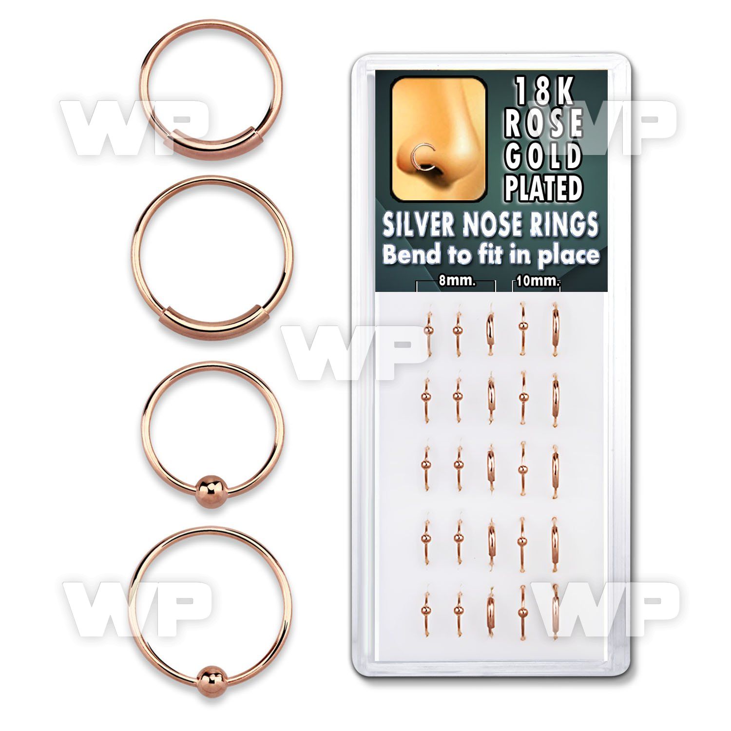 1u3ml box w silver nose rings 15 pcs ball 10 pcs of endless nose piercing