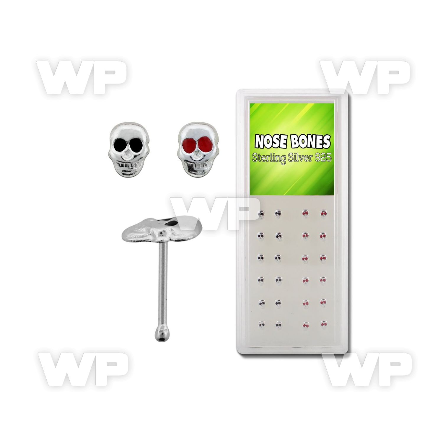 1u432j box w silver nose bone skull top red colored resin eyes nose piercing