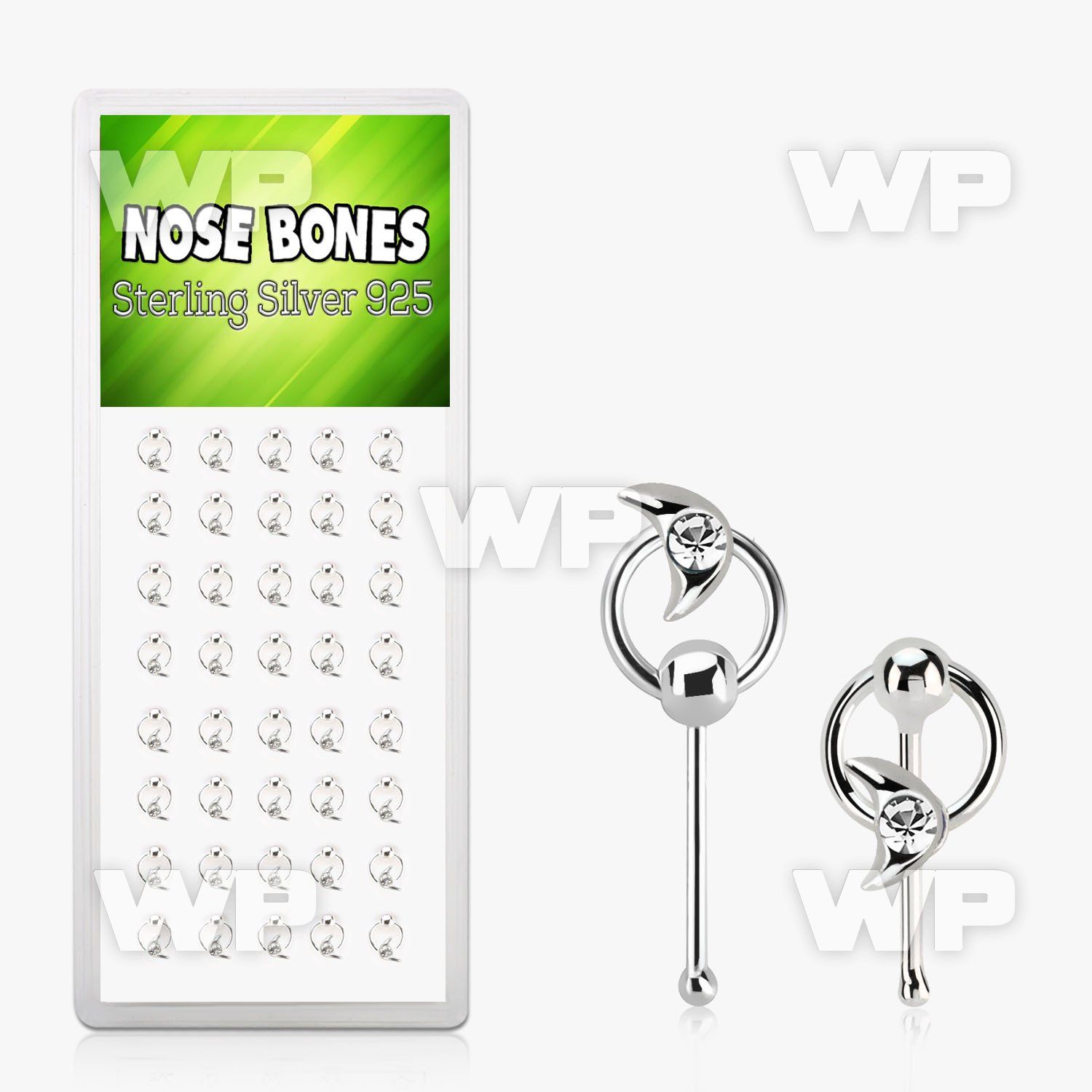 1u4a6k box w silver nose bone moon shape slave hoop crystal nose piercing