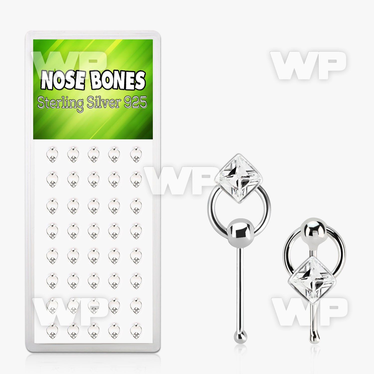 1u4a6s box w silver nose bone square clear crystals on slave nose piercing