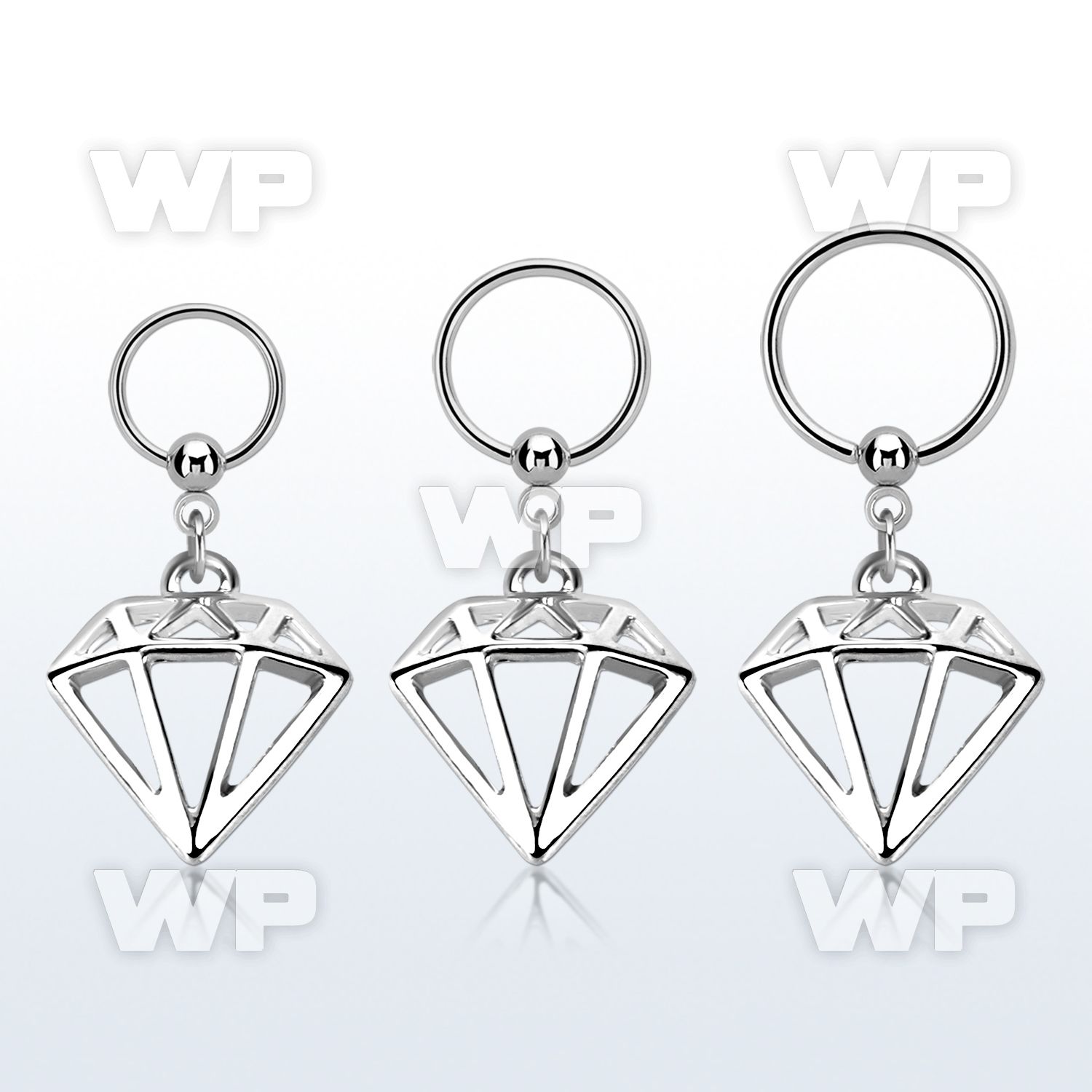 316l steel ball closure ring w a diamond dangling