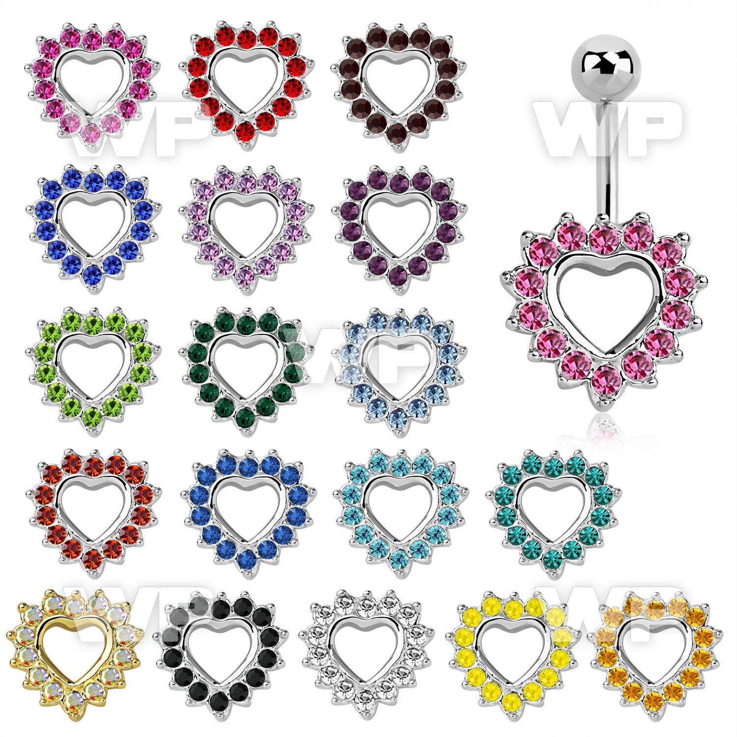 316l steel belly banana, 14g w a lower big crystal heart