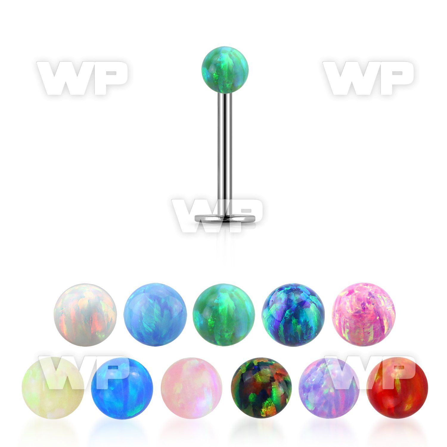 316l steel labret 18g w a 3mm synthetic opal ball