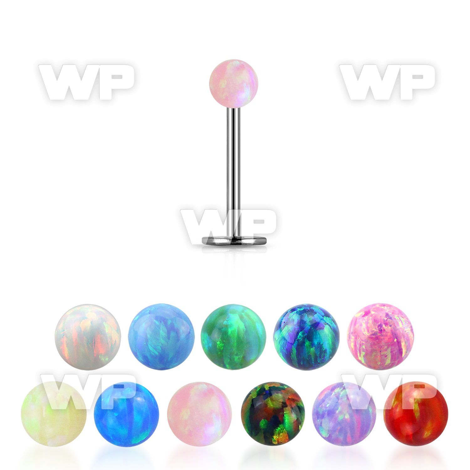 316l steel labret 20g w a 3mm synthetic opal ball