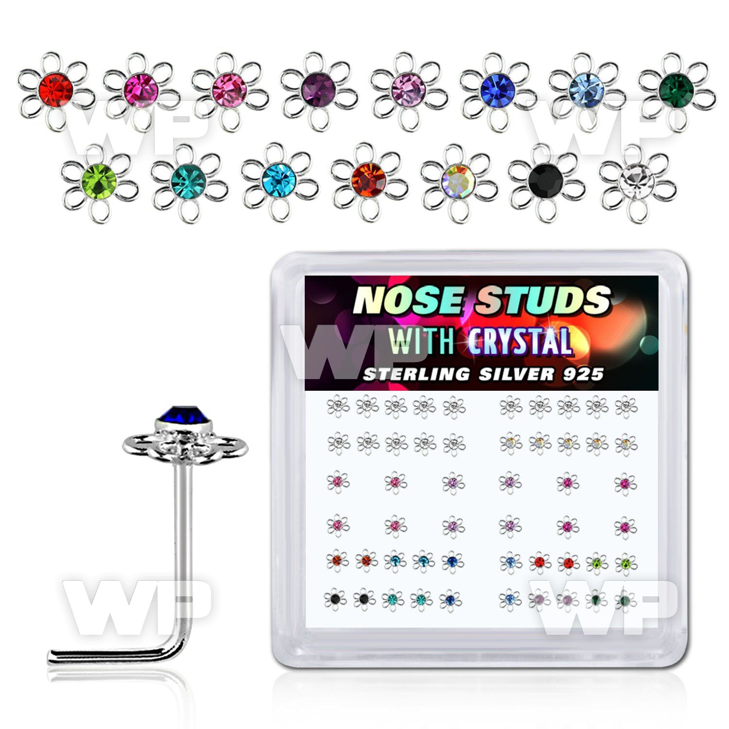 3fdbkj box w silver 925 l shaped nose studs silver wire flower nose piercing
