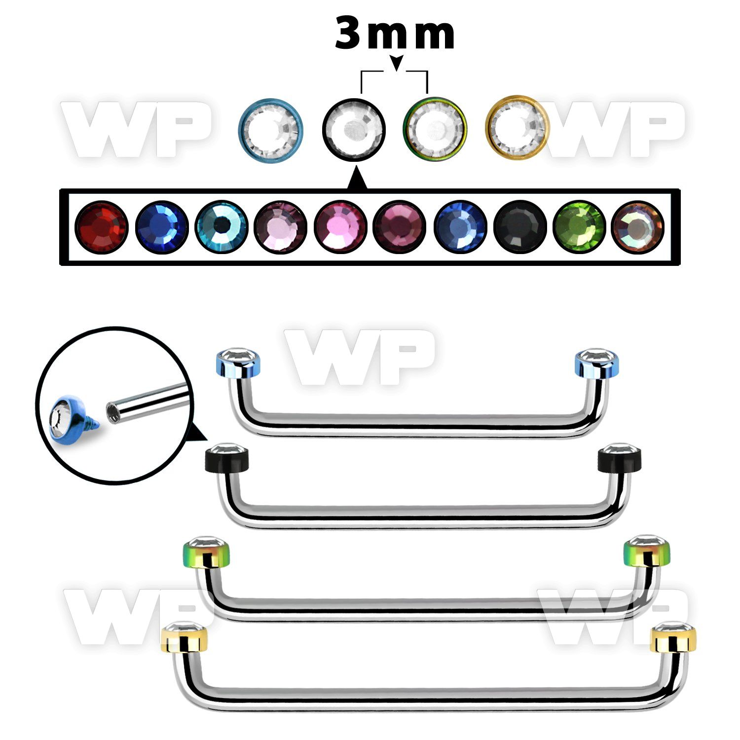 3h18rcdz steel surface barbell 1 6mm 90 degree angle 3mm ion plat surface piercing