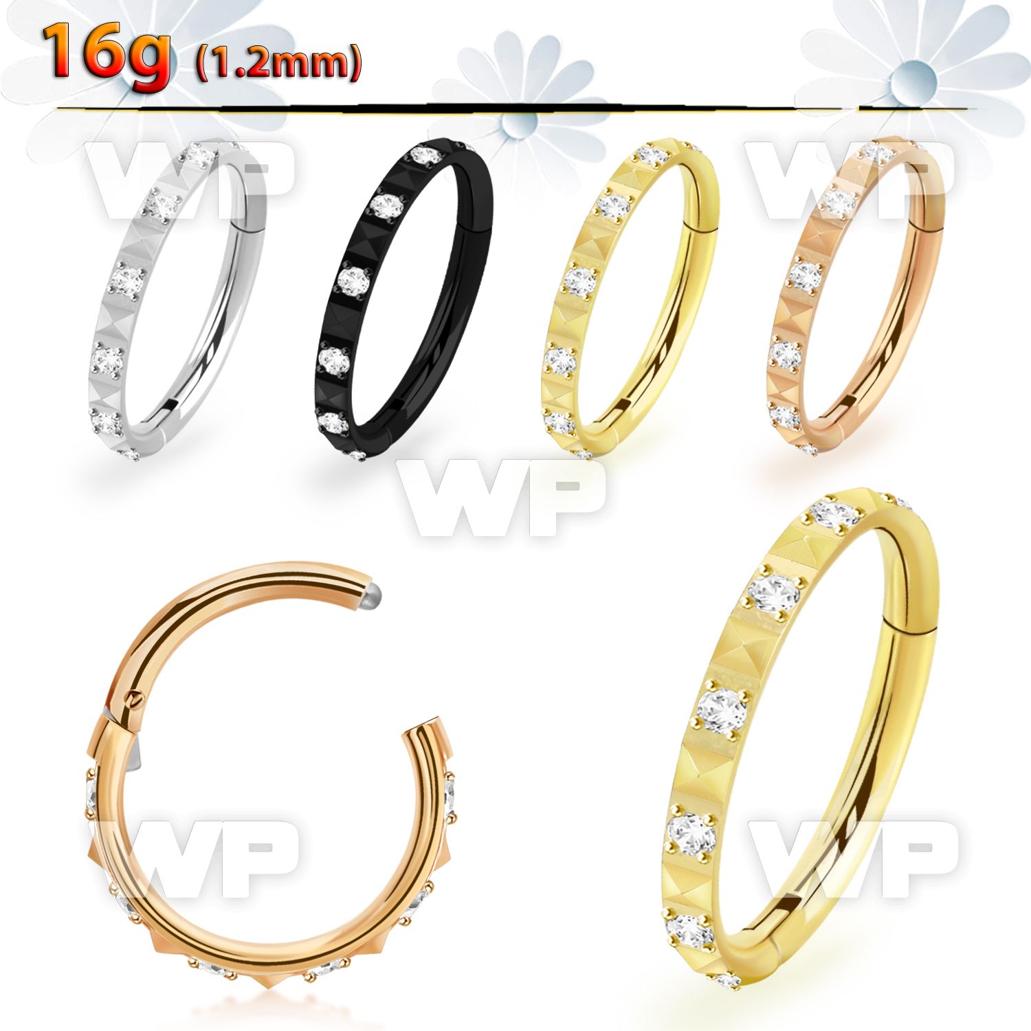 3i3x00 steel hinged segment clicker 16g cz pyramid cut studs