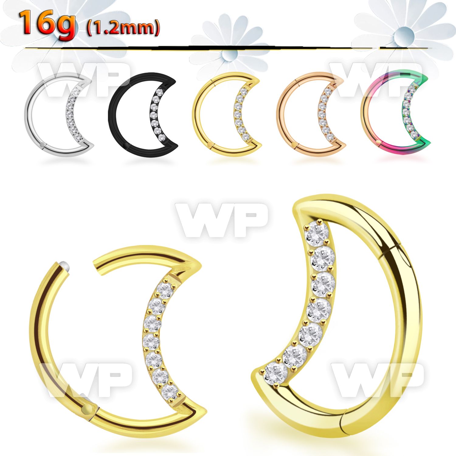 3i3xe steel hinged segment clicker 16g cnc cz crescent moon