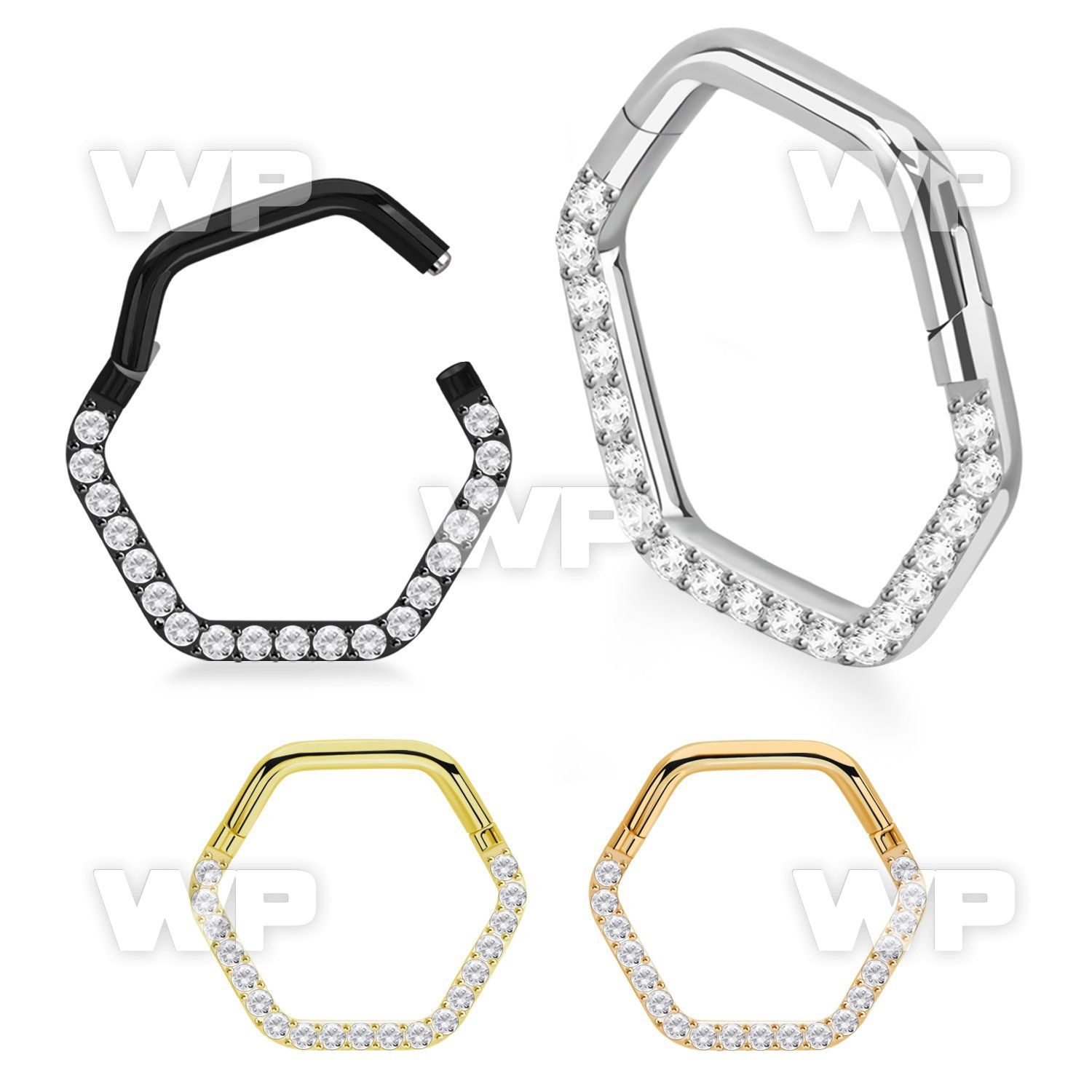3ir3xz0 pvd finish steel hinged segment clicker cz hexagon