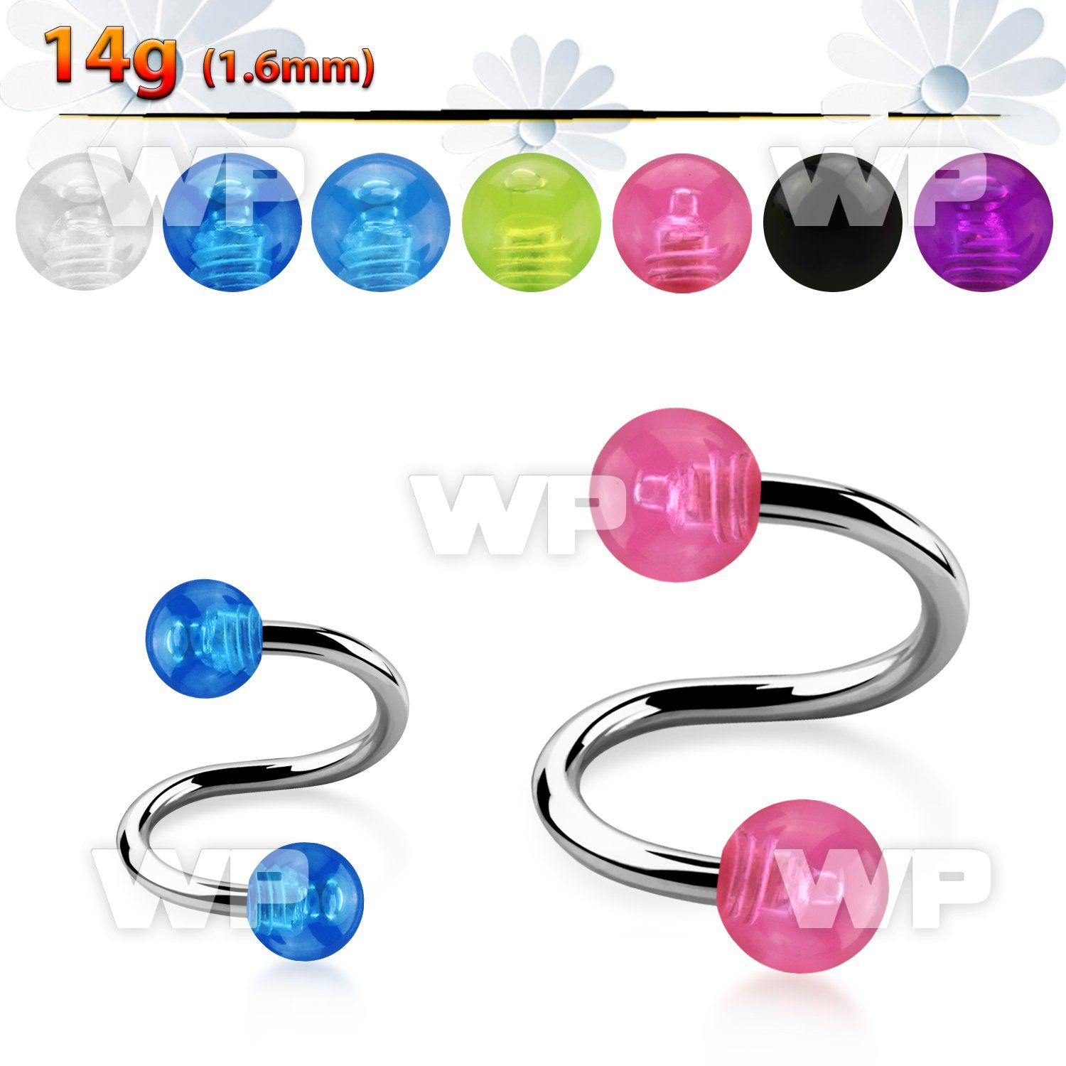 3m4hq surgical steel spiral 1 6mm 4mm acrylic uv reactive bubb eyebrow piercing