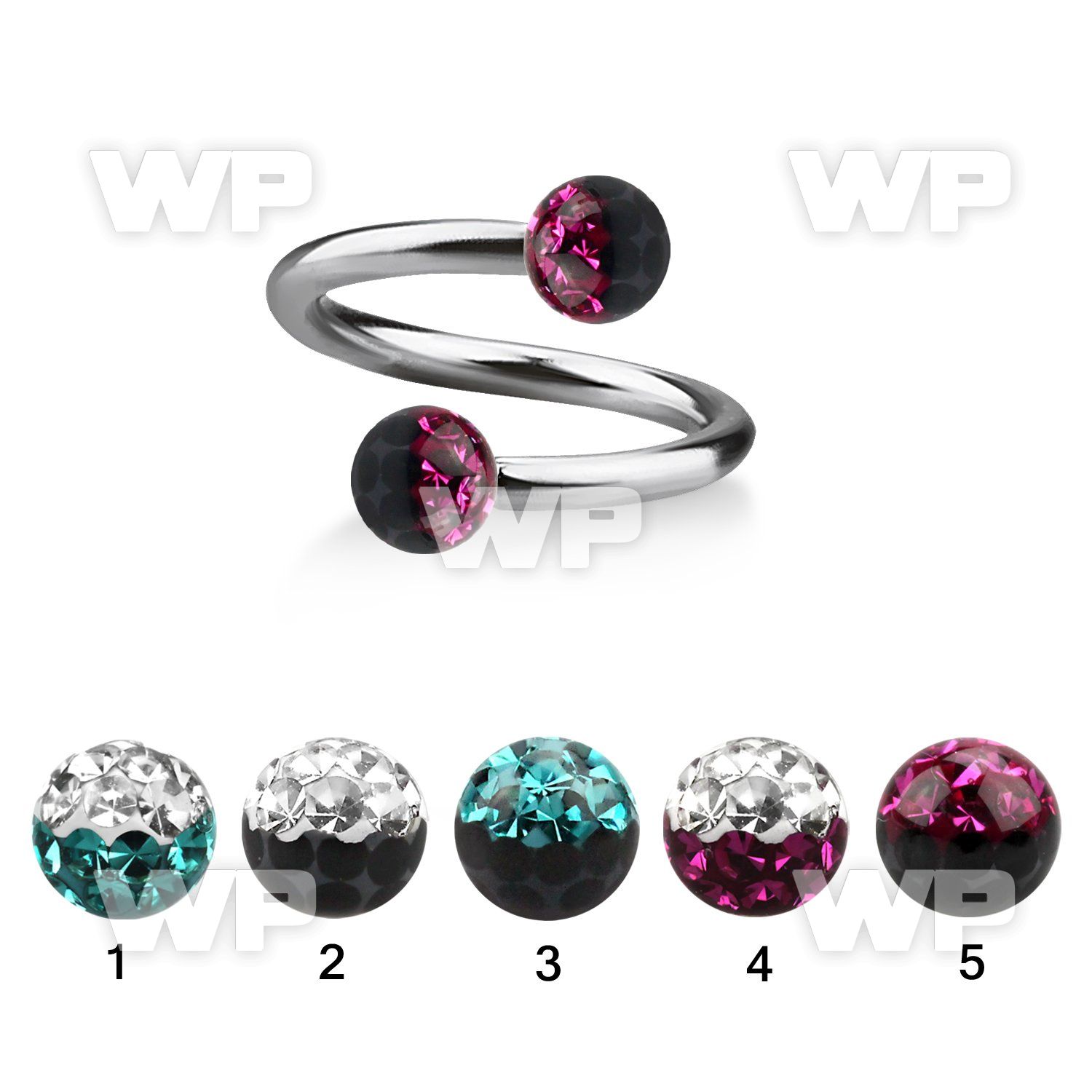 3mdasw surgical steel spiral 1 6mm 5mm ferido glued multi cryst eyebrow piercing