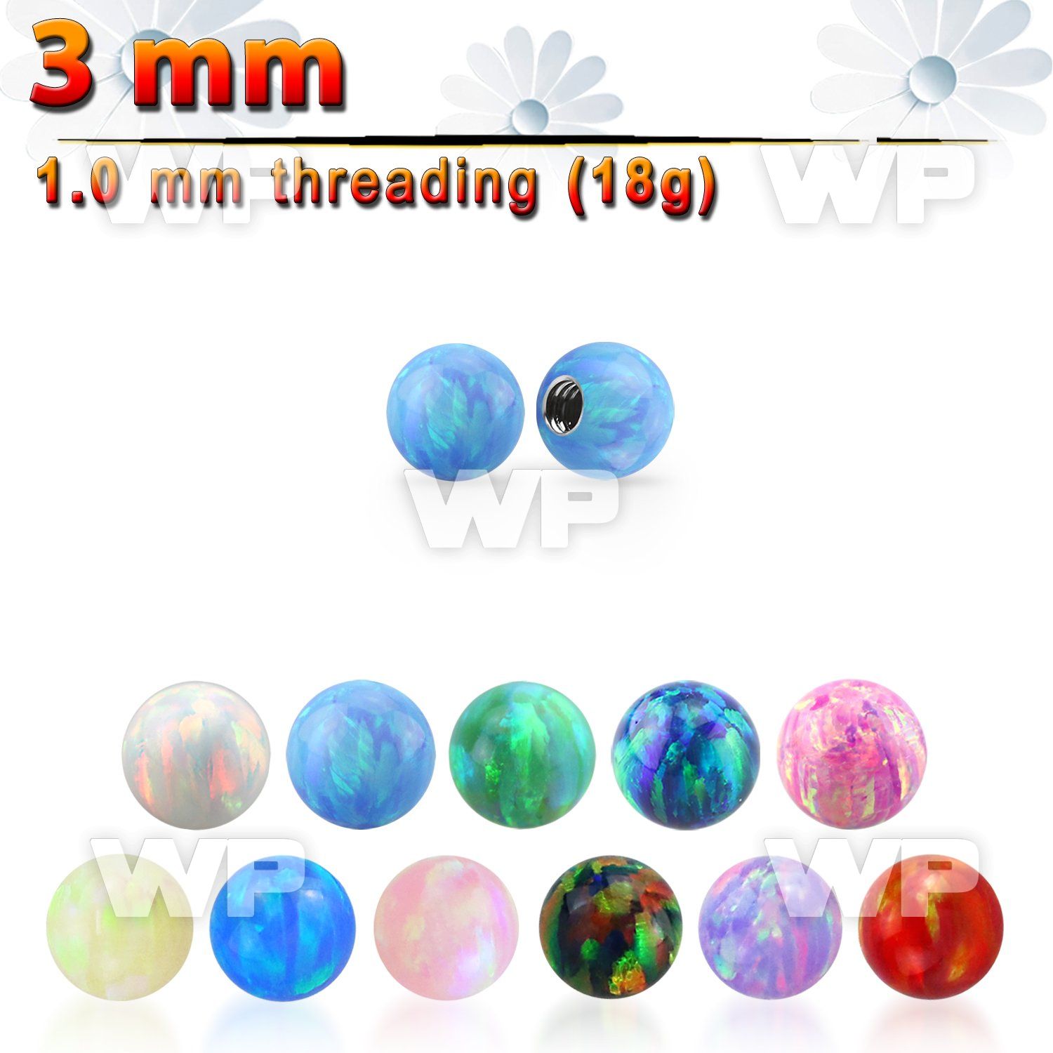 3mm synthetic opal ball w 18g 1mm threading