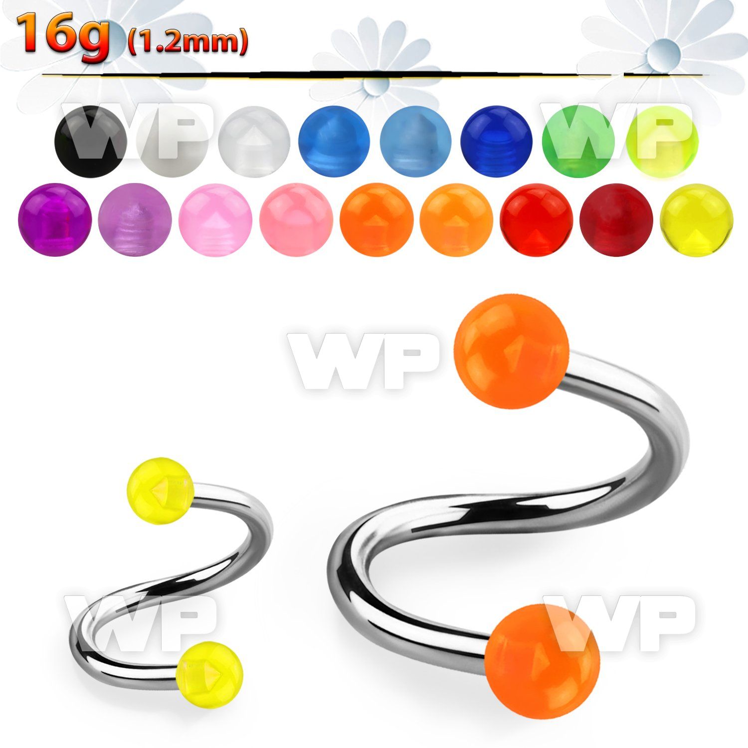 3mwhq4 surgical steel eyebrow spiral 1 2mm 3mm uv ball eyebrow piercing