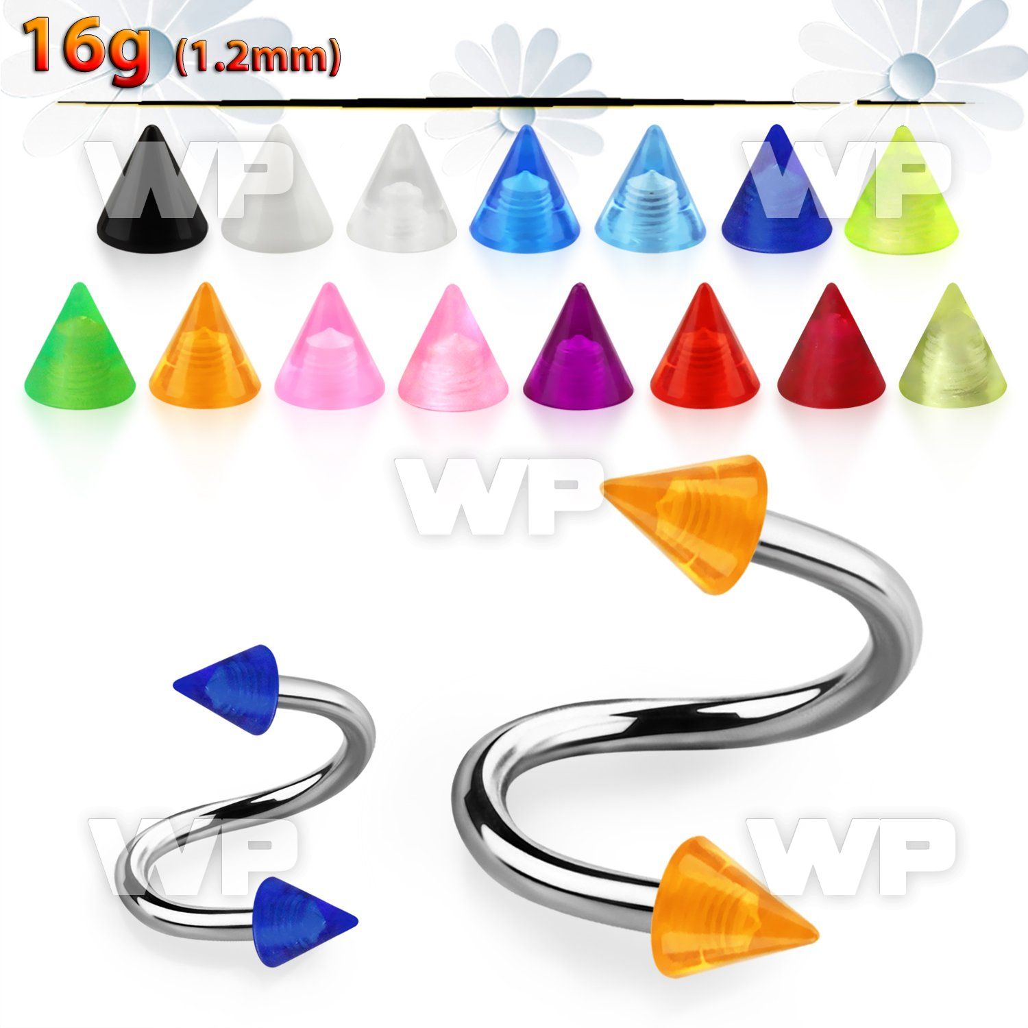 3mwhq6u surgical steel eyebrow spiral 1 2mm 3mm uv cones eyebrow piercing