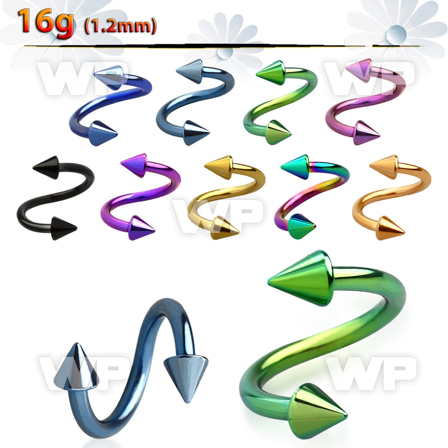 3mwr6u ion plated surgical steel eyebrow spiral 1 2mm 3mm cones eyebrow piercing