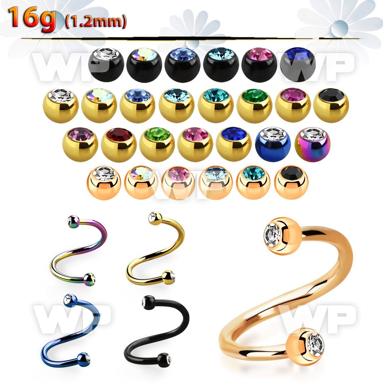 3mwrc4ks ion plated 316l steel spiral 1 2mm tiny 2 5mm jewel ball ear piercing others