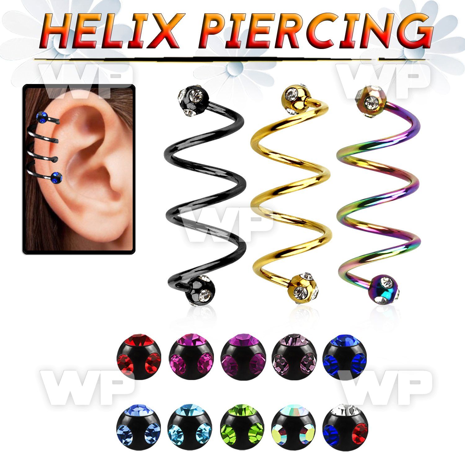 3mxwrjc ion plated triple surgical steel helix spiral piercing helix piercing