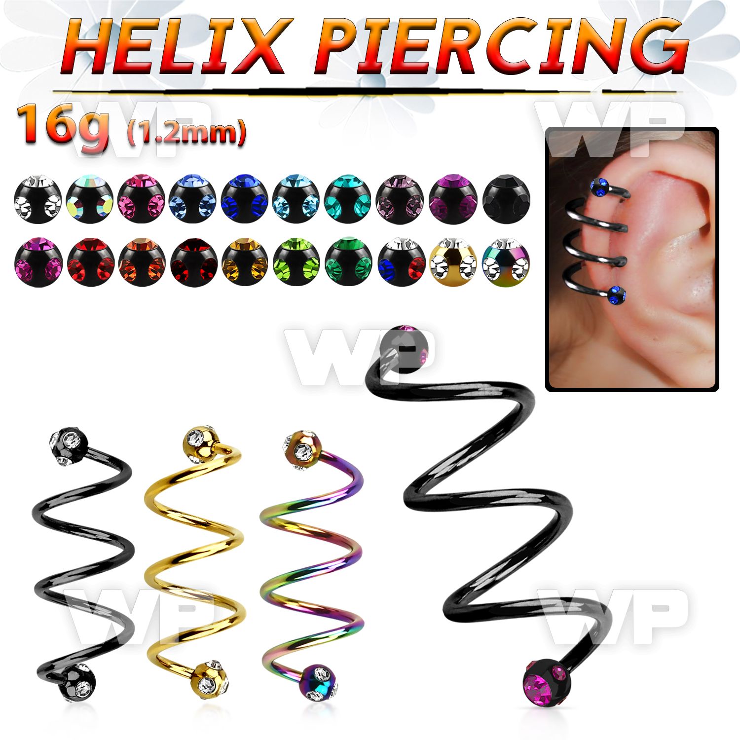 3mxwrjc ion plated triple surgical steel helix spiral piercing helix piercing