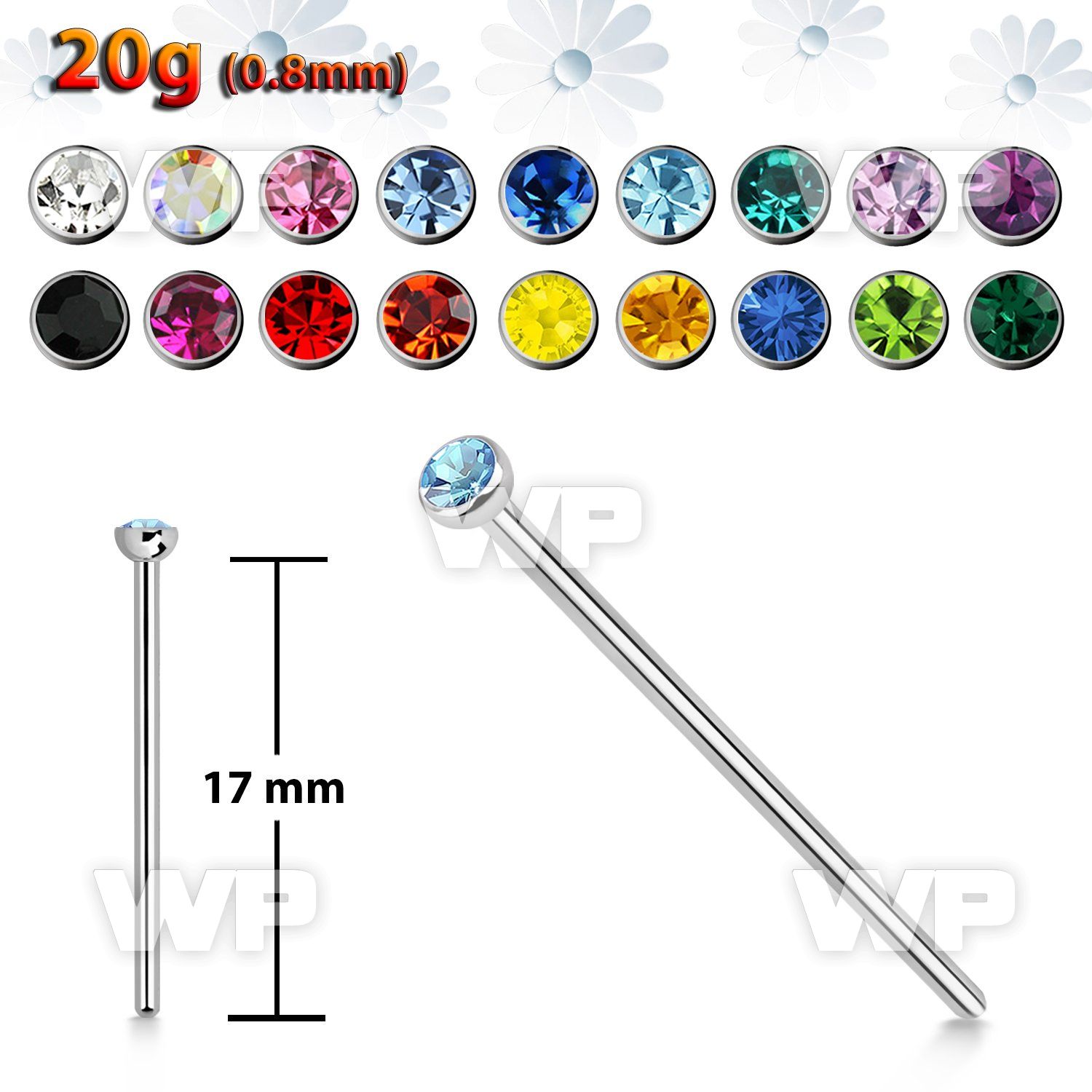 3u3 surgical steel bend it nose stud 0 8mm 2mm round cryst nose piercing