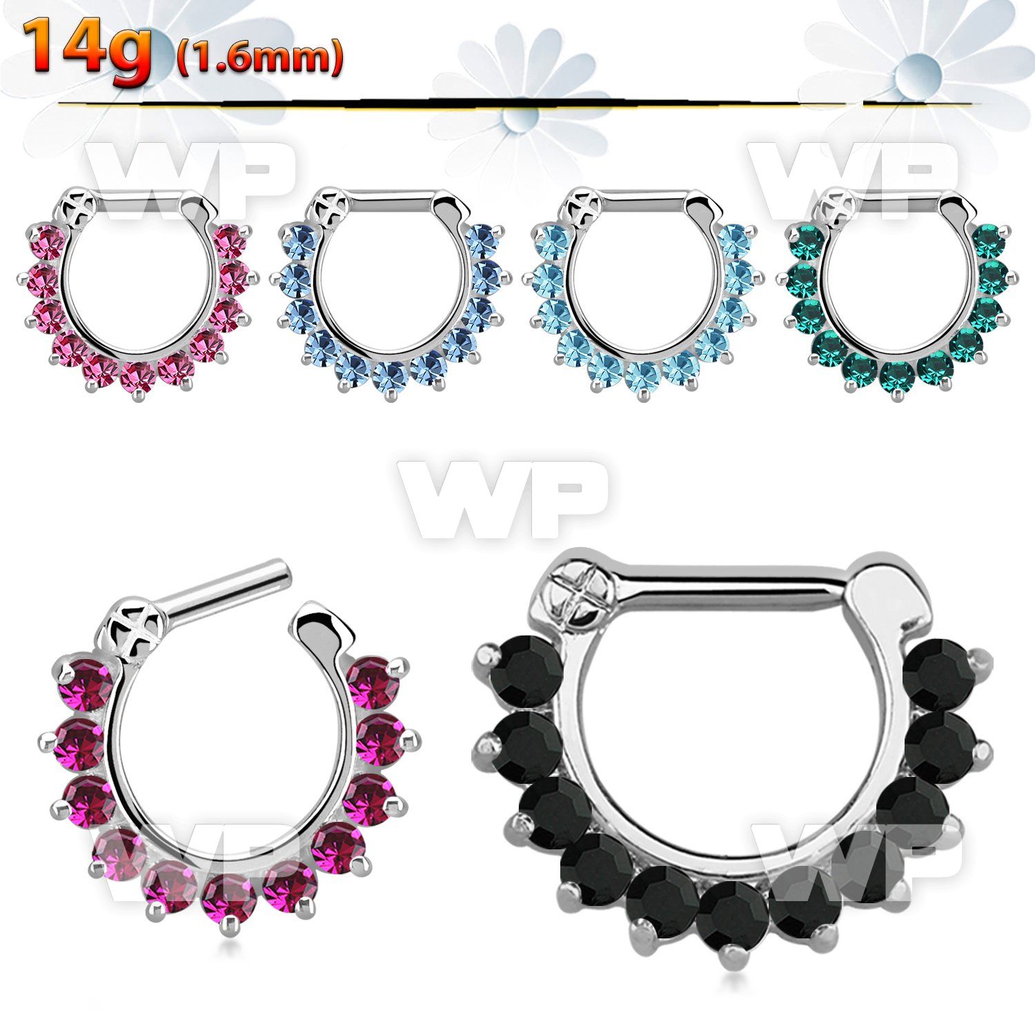 3wm6e0 crystal studded septum clicker 1 6mm closure bar septum piercing