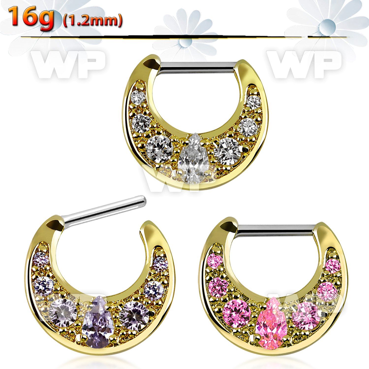 3wm8ey cz septum clicker one oval shaped cz stones surrounded septum piercing
