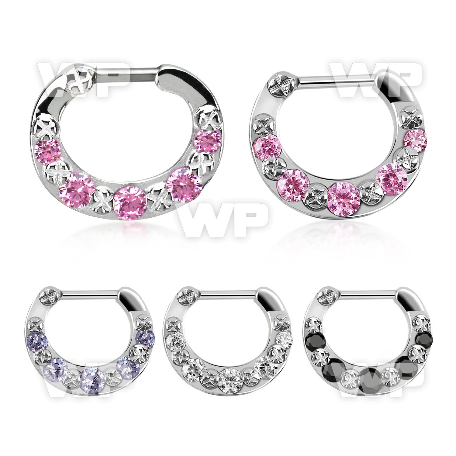 3wmiey septum clicker 5 crystal 5 screw tops 1 2mm 316l steel septum piercing