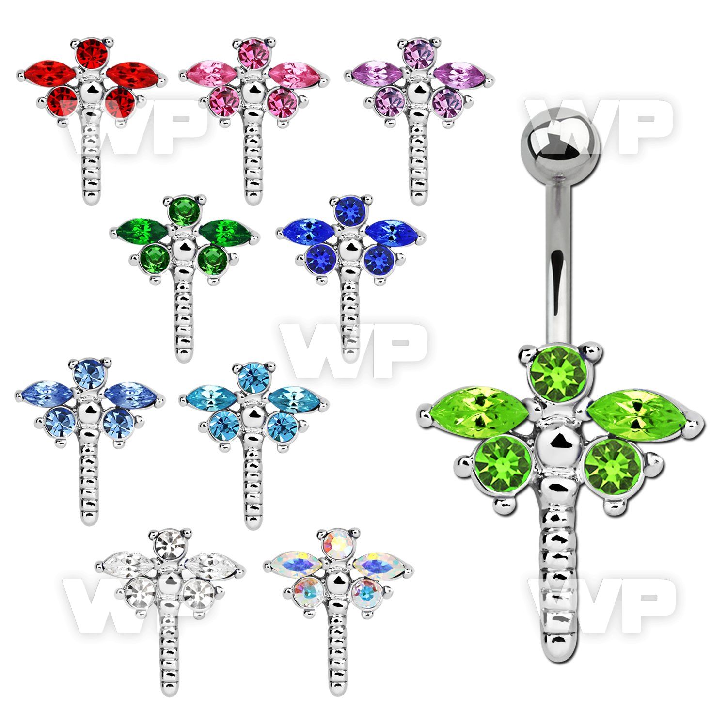 3wppt 316l steel belly ringw a lower butterfly design w crystal belly piercing