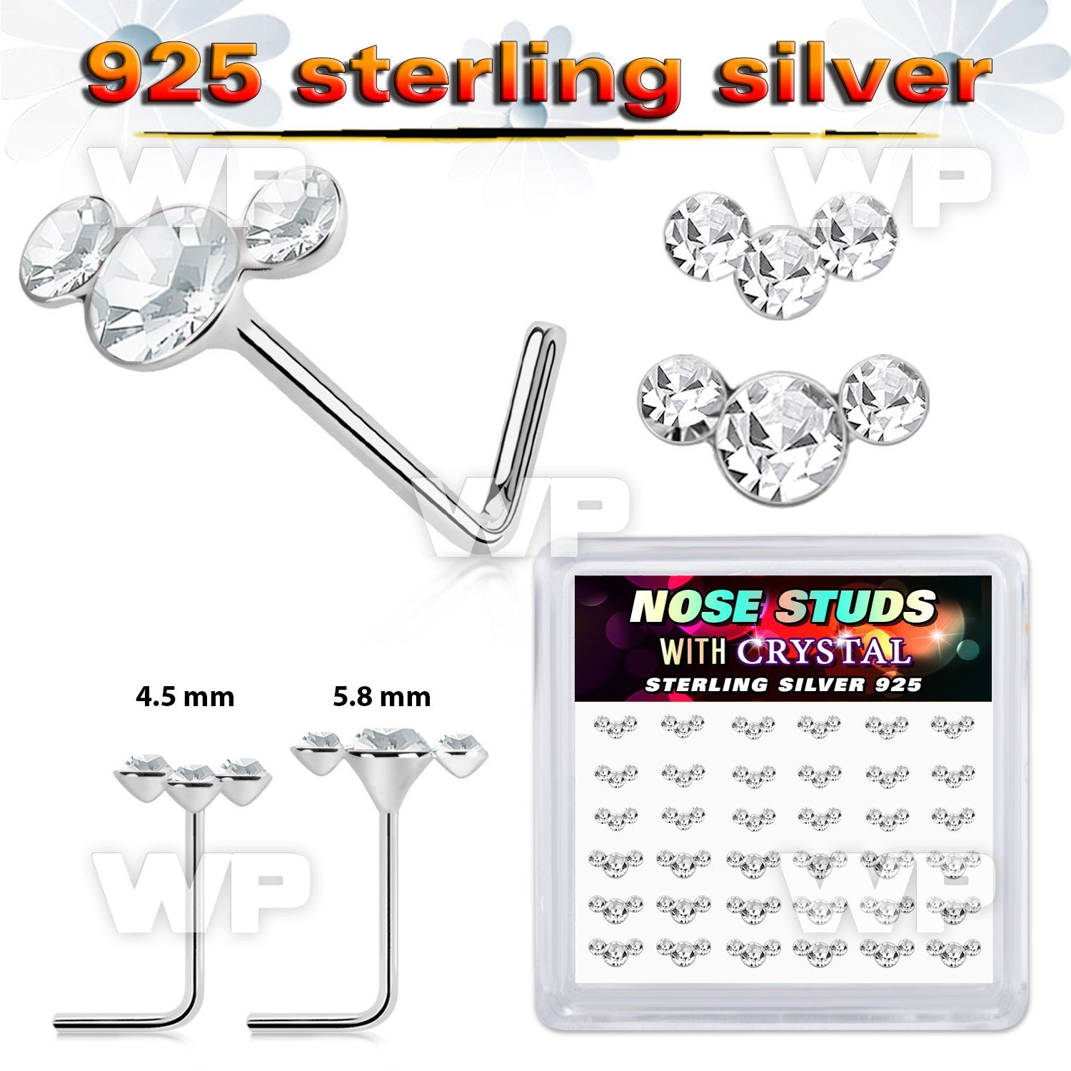 3zy6hjf6 silver nose pins 22g crystals curved color 36