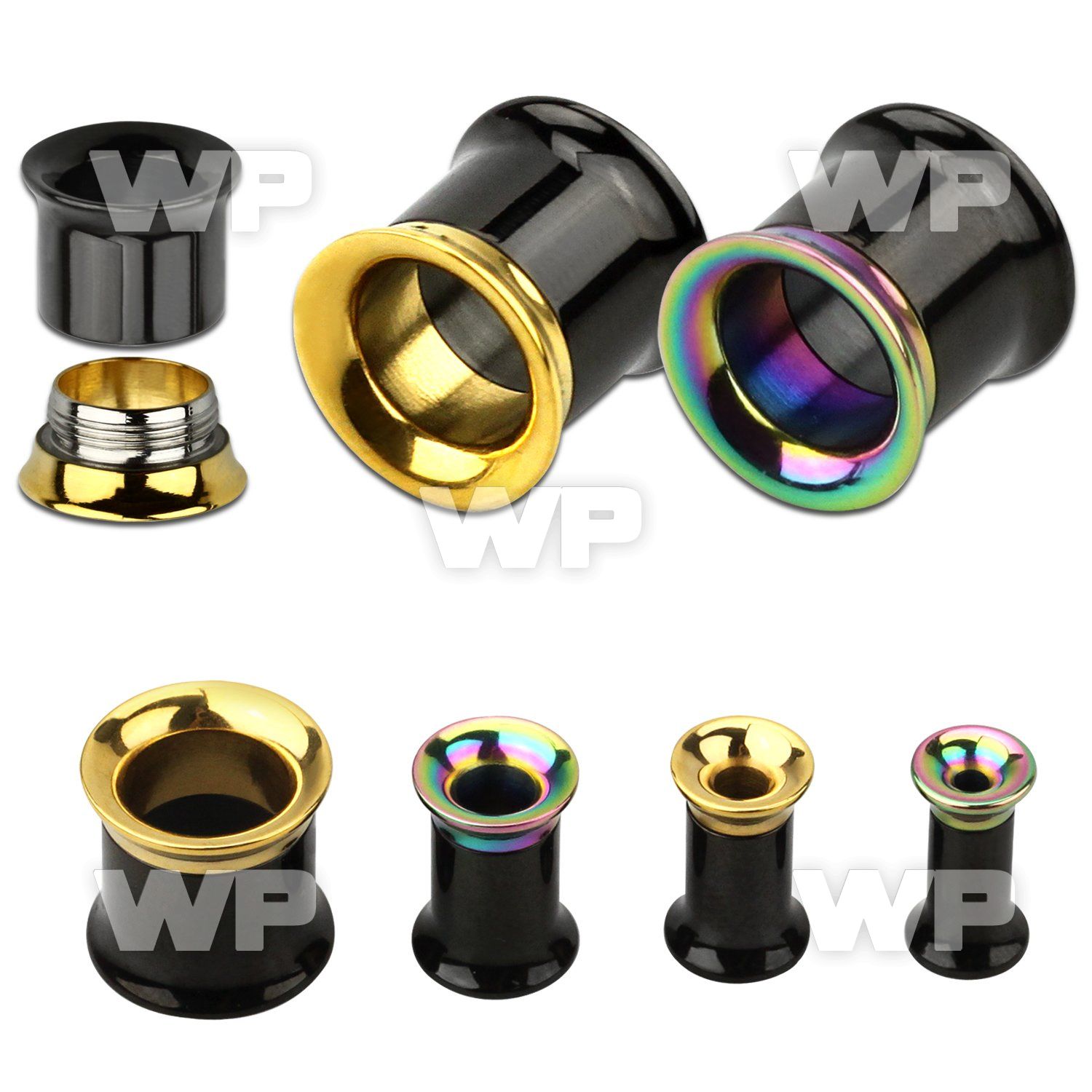 43rxm bi color ion plated surgical steel double flared flesh ear lobe piercing